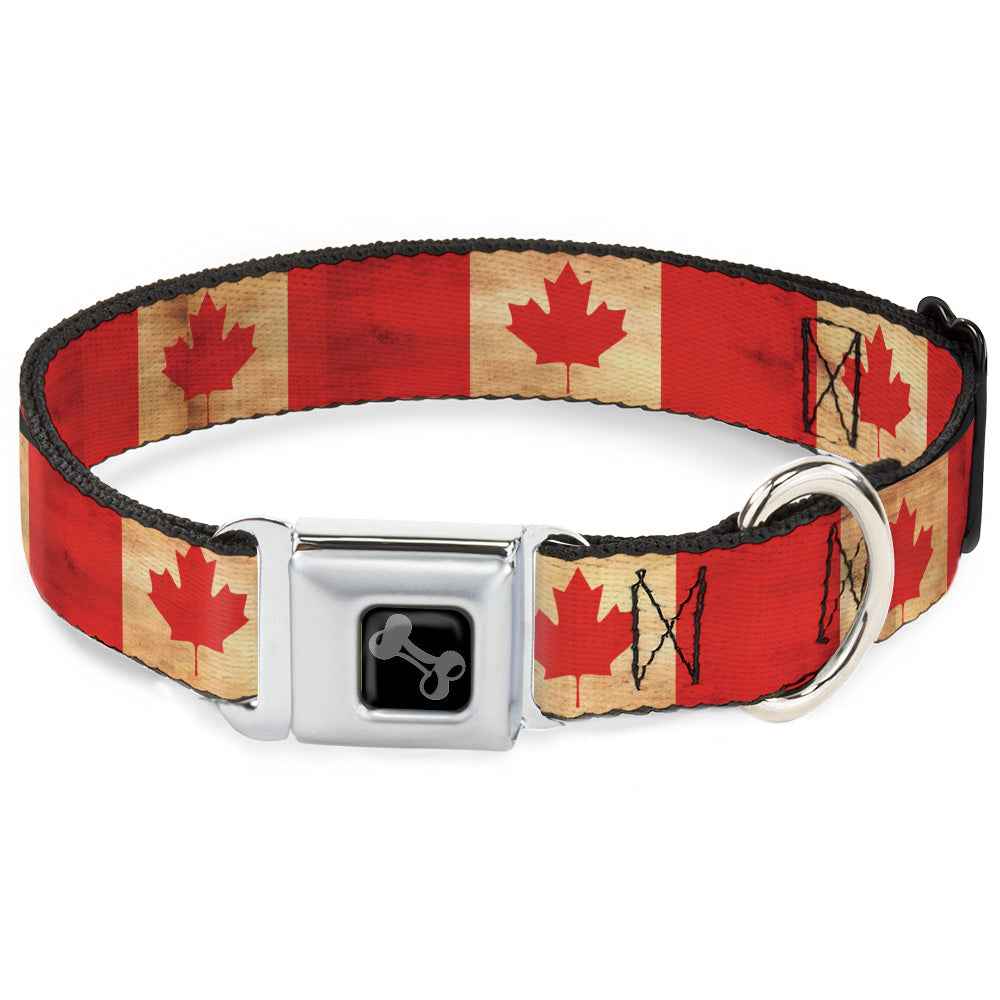 Buckle-Down Dog Bone Black/Silver Seatbelt Buckle Dog Collar - Canada Flag Continuous Vintage