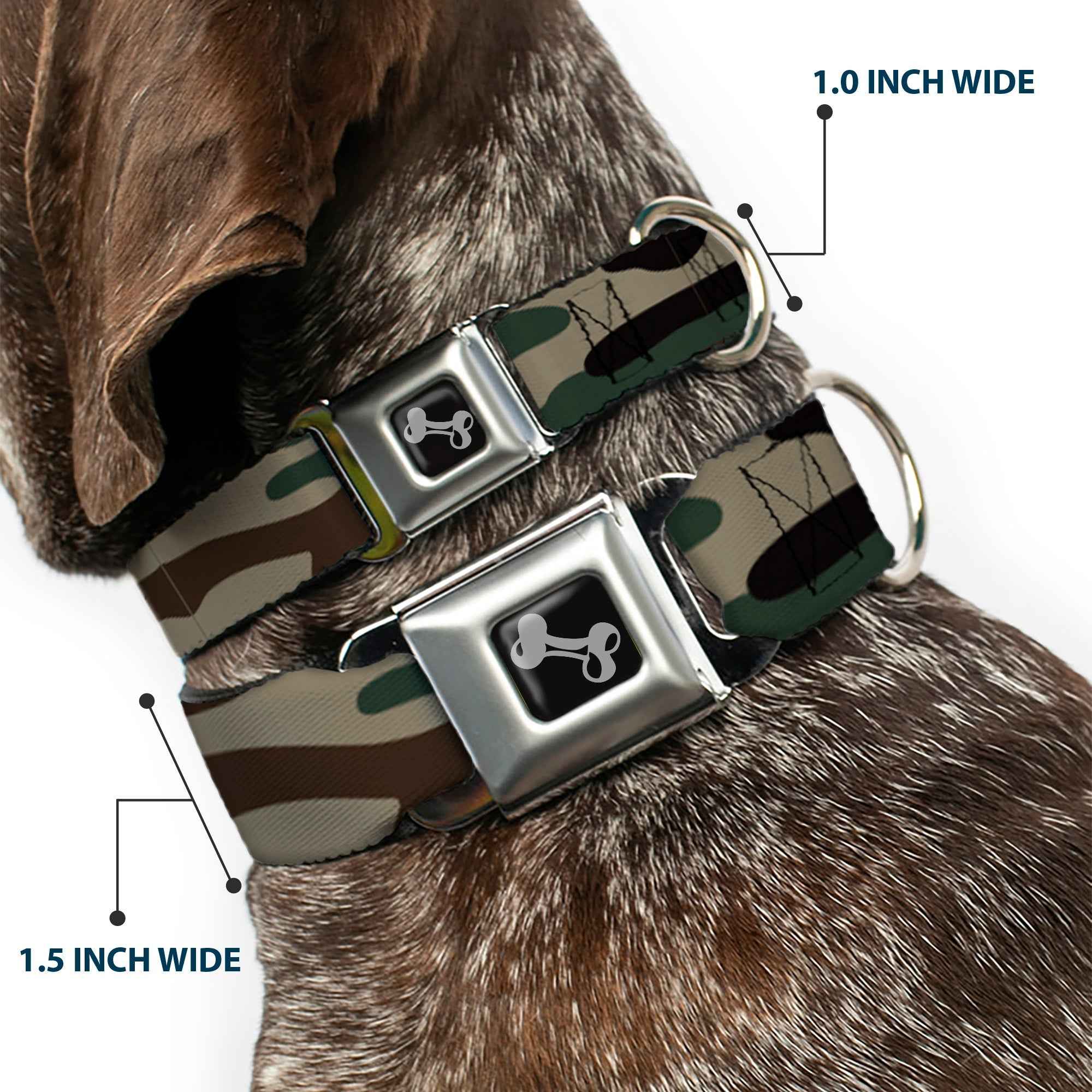 Buckle-Down Dog Bone Black/Silver Seatbelt Buckle Dog Collar - Camo Olive3