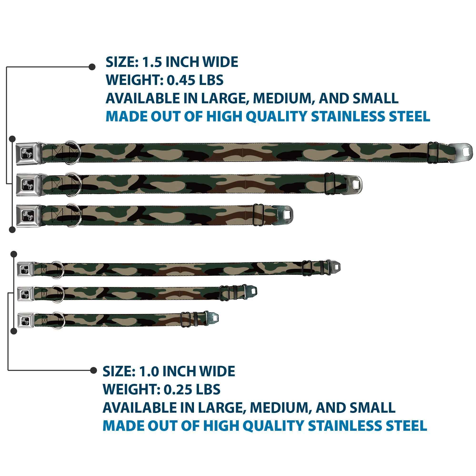 Dog Bone Black/Silver Seatbelt Buckle Collar - Camo Olive3
