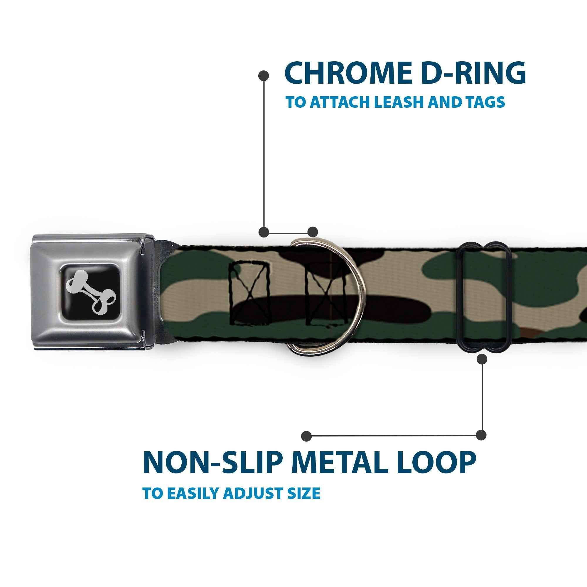 Buckle-Down Dog Bone Black/Silver Seatbelt Buckle Dog Collar - Camo Olive3