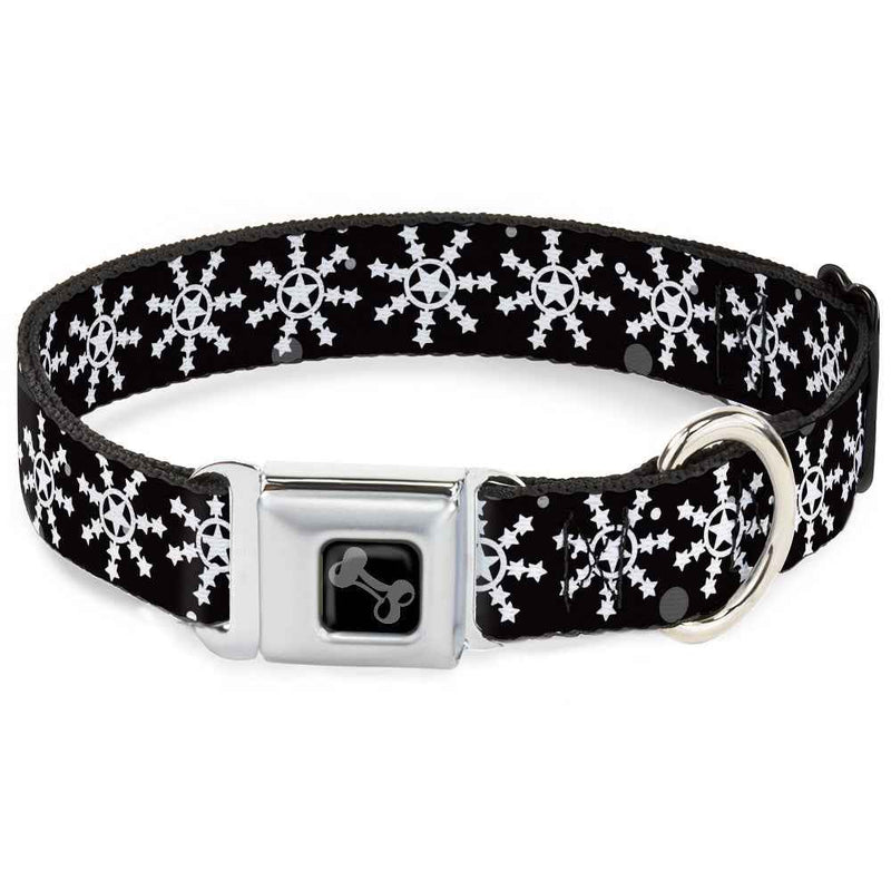Buckle-Down Dog Bone Black/Silver Seatbelt Buckle Dog Collar - Starry Snowflakes Black/White/Gray