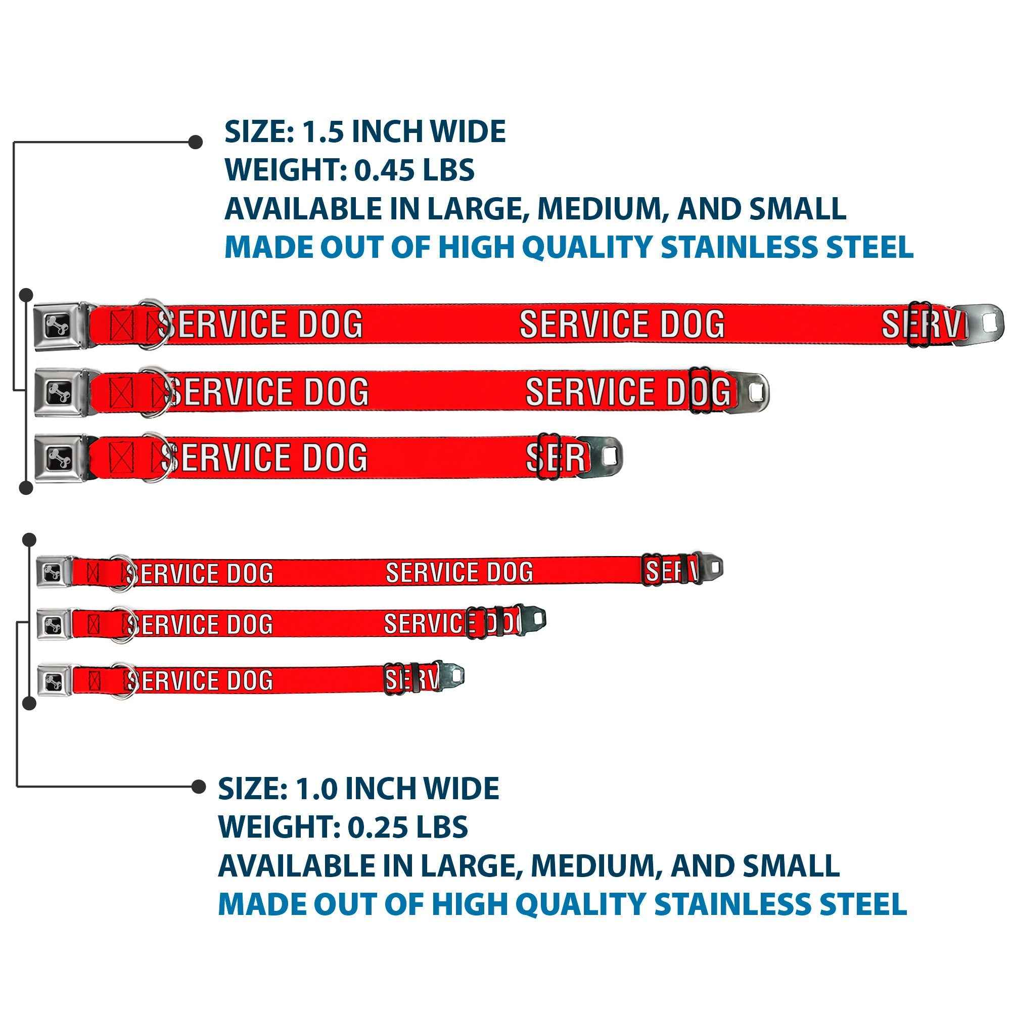 Buckle-Down Dog Bone Black/Silver Seatbelt Buckle Dog Collar - Service Dog Red/Black/White