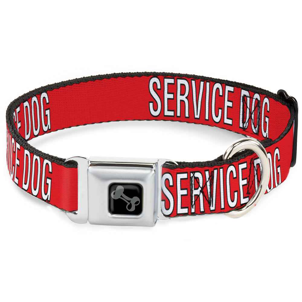 Buckle-Down Dog Bone Black/Silver Seatbelt Buckle Dog Collar - Service Dog Red/Black/White