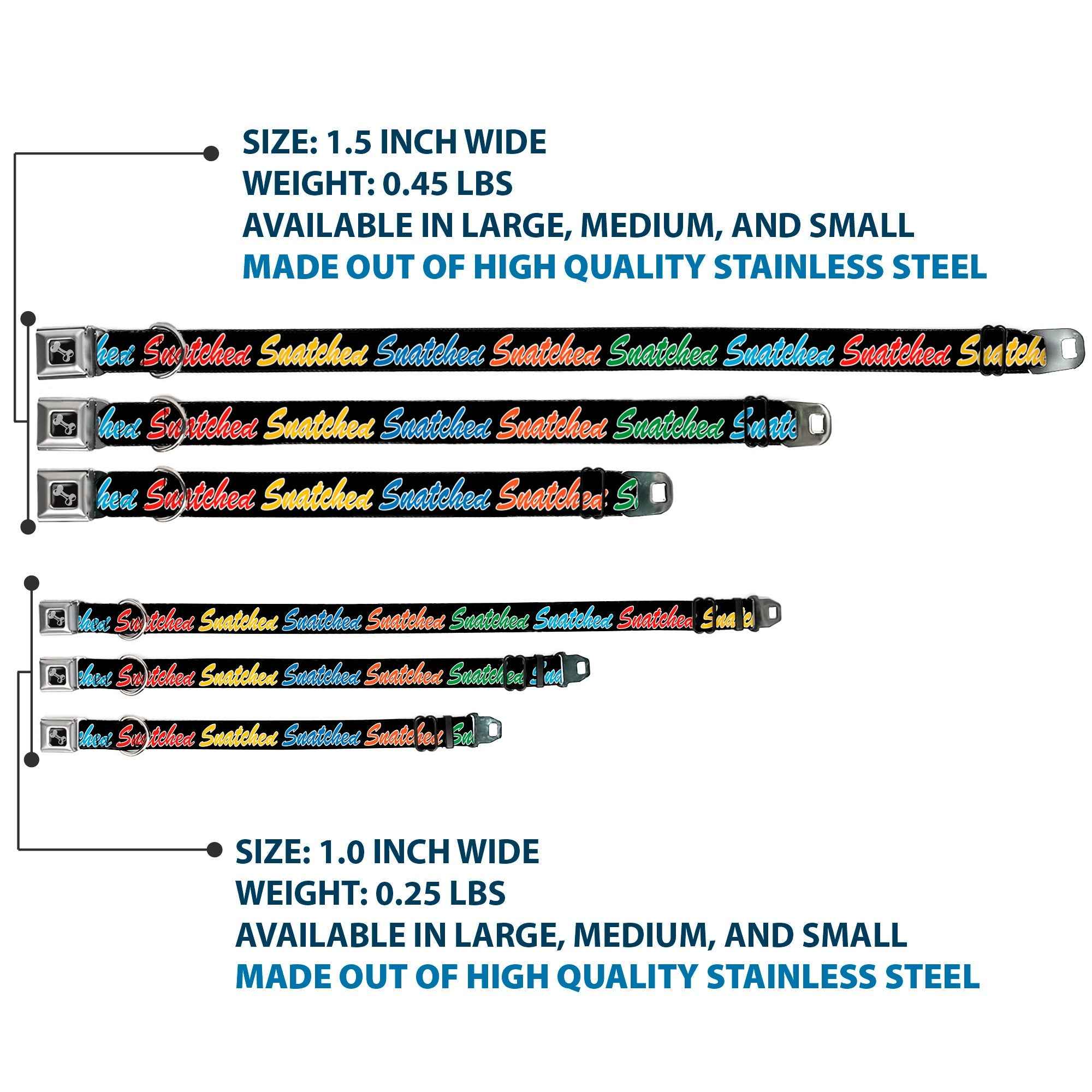 Buckle-Down Dog Bone Black/Silver Seatbelt Buckle Dog Collar - Snatched Script Black/Multicolor