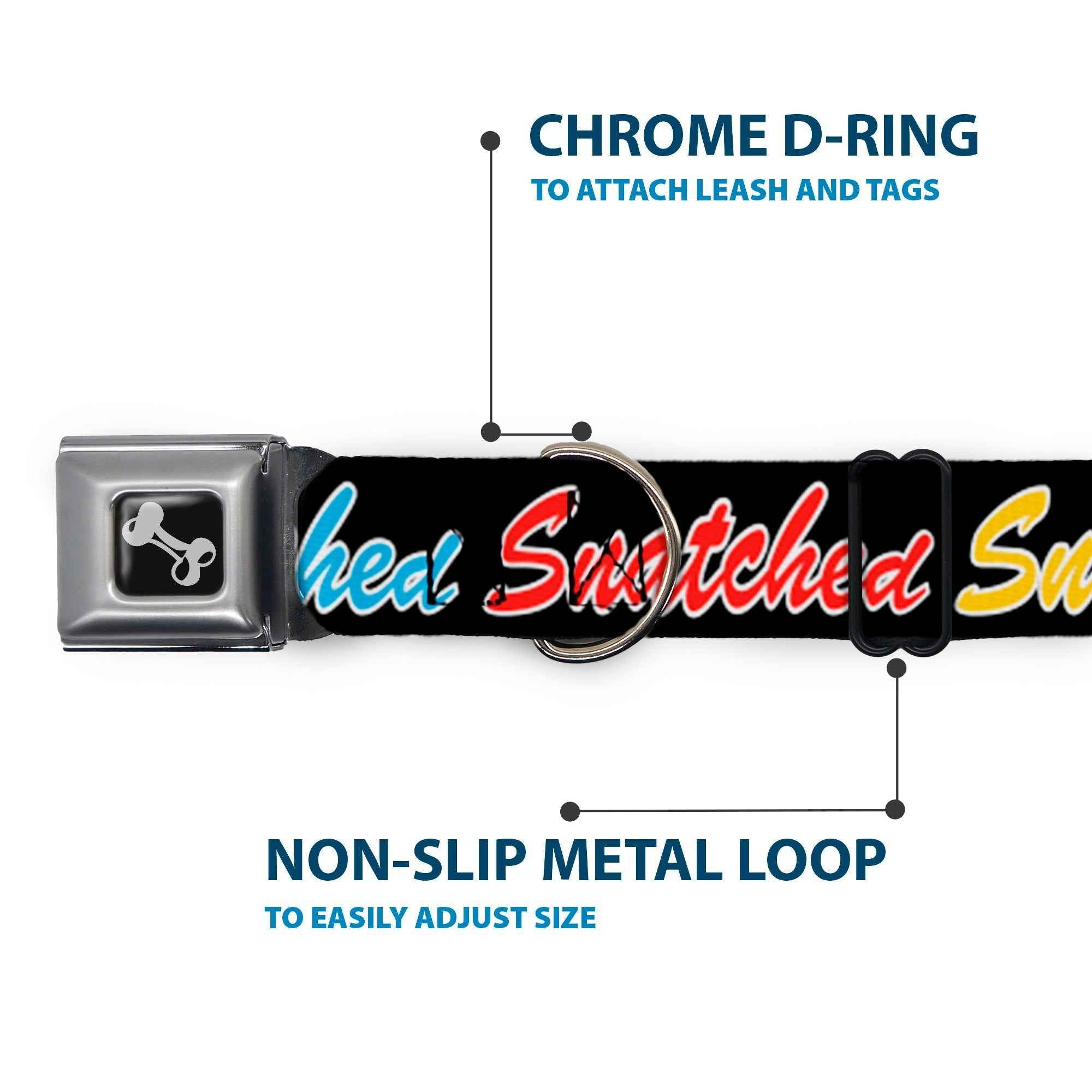 Buckle-Down Dog Bone Black/Silver Seatbelt Buckle Dog Collar - Snatched Script Black/Multicolor