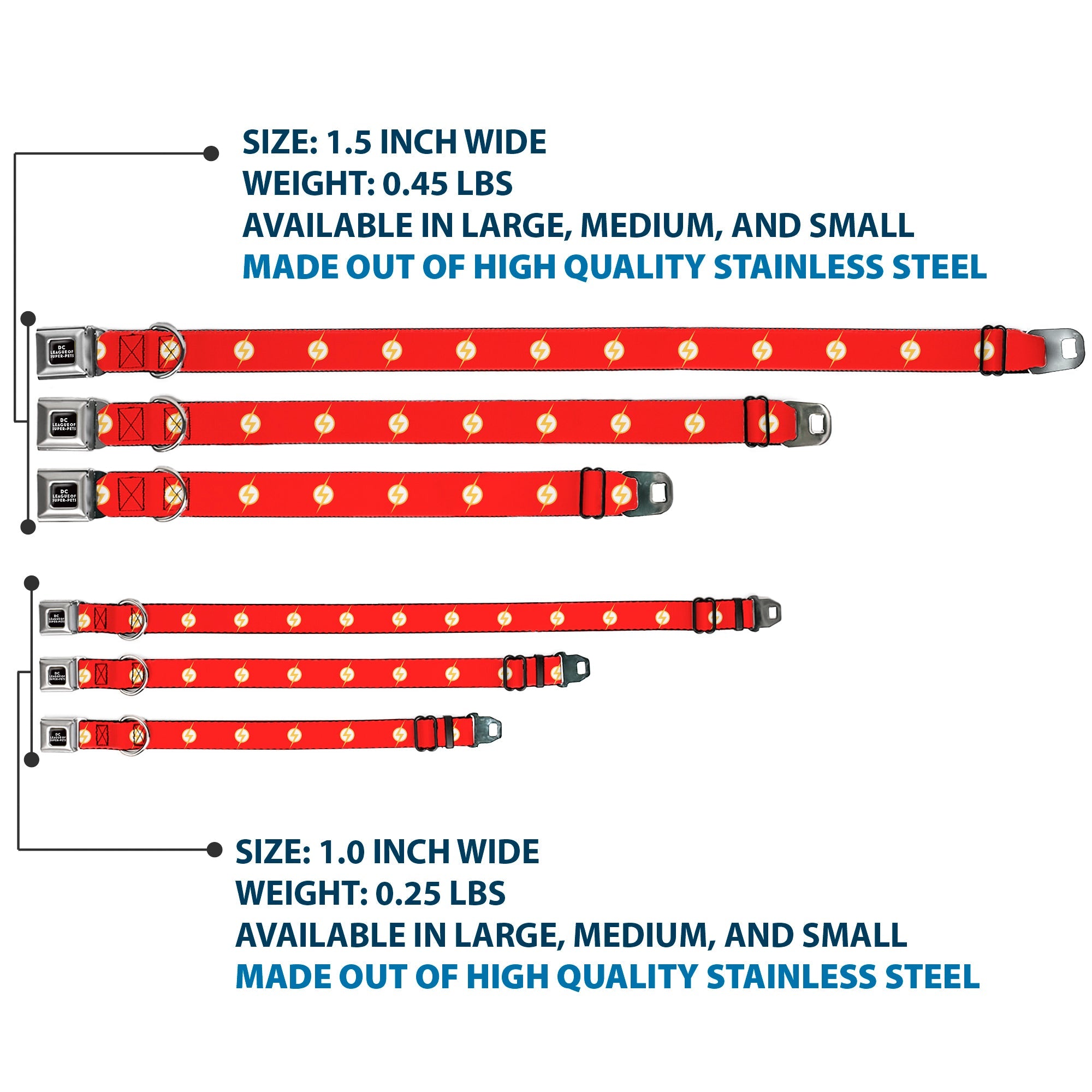 DC LEAGUE OF SUPER-PETS Logo Full Color Black/White Seatbelt Buckle Collar - DC League of Super-Pets Flash Bolt Logo Red/Yellow/White