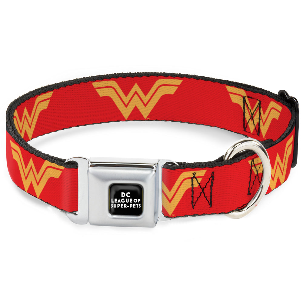 DC LEAGUE OF SUPER-PETS Logo Full Color Black/White Seatbelt Buckle Collar - DC League of Super-Pets Wonder Woman Logo Red/Yellow