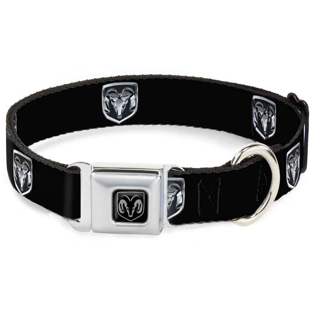 Buckle-Down Ram Black/Silver Seatbelt Buckle Dog Collar - Ram Black/Silver Logo Repeat