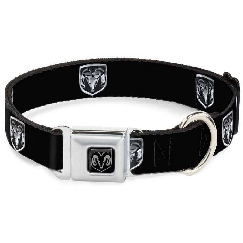 Buckle-Down Ram Black/Silver Seatbelt Buckle Dog Collar - Ram Black/Silver Logo Repeat