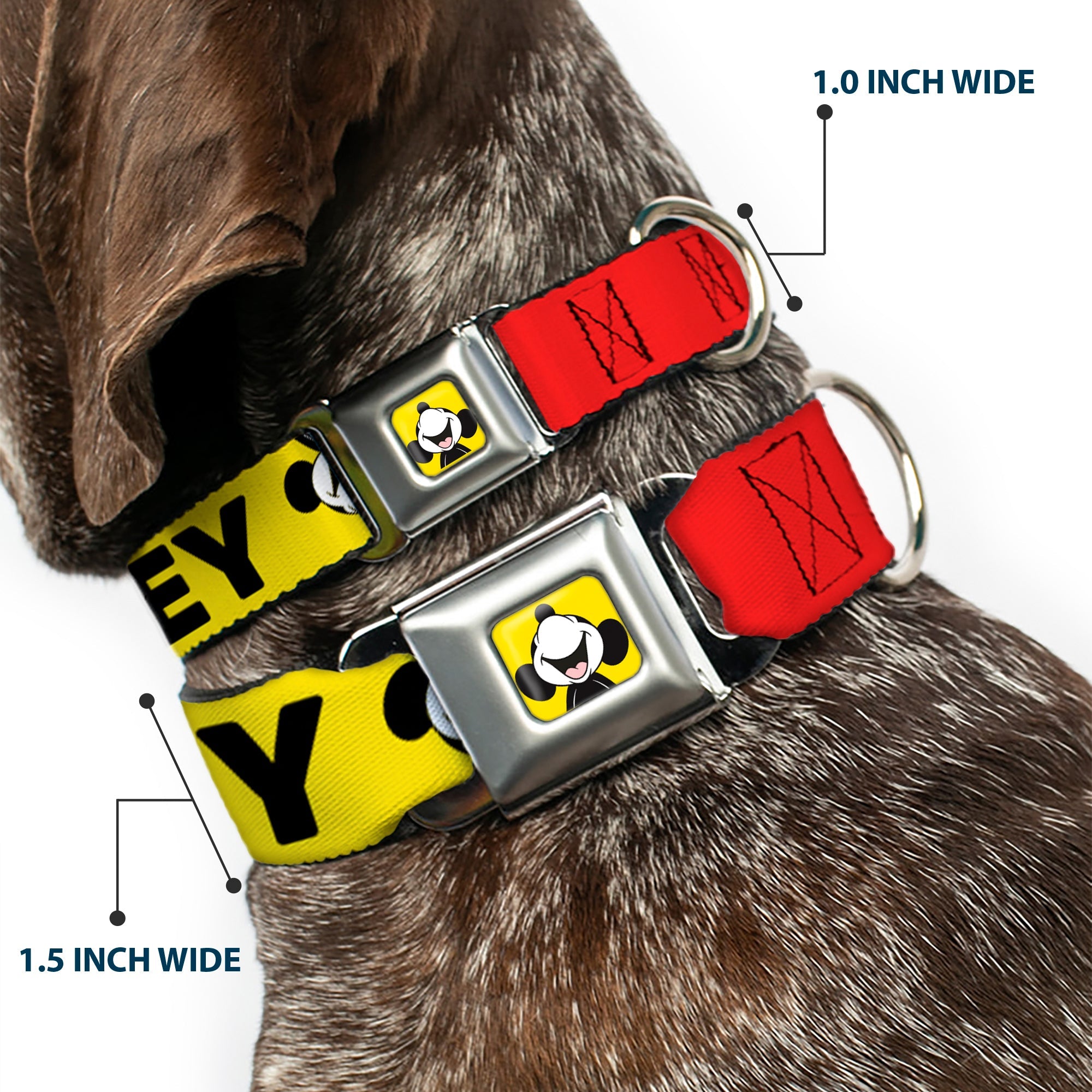 Mickey Smiling Up Pose Full Color Yellow/Black/White Seatbelt Buckle Collar - MICKEY Smiling Up Pose Flip/Buttons Yellow/Black/Red