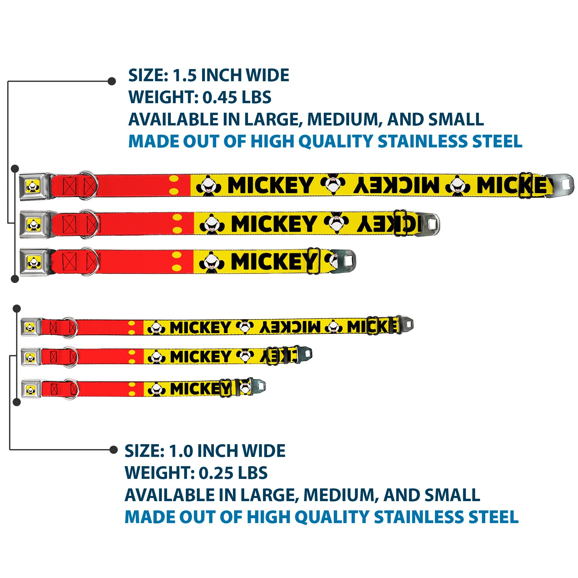 Mickey Smiling Up Pose Full Color Yellow/Black/White Seatbelt Buckle Collar - MICKEY Smiling Up Pose Flip/Buttons Yellow/Black/Red
