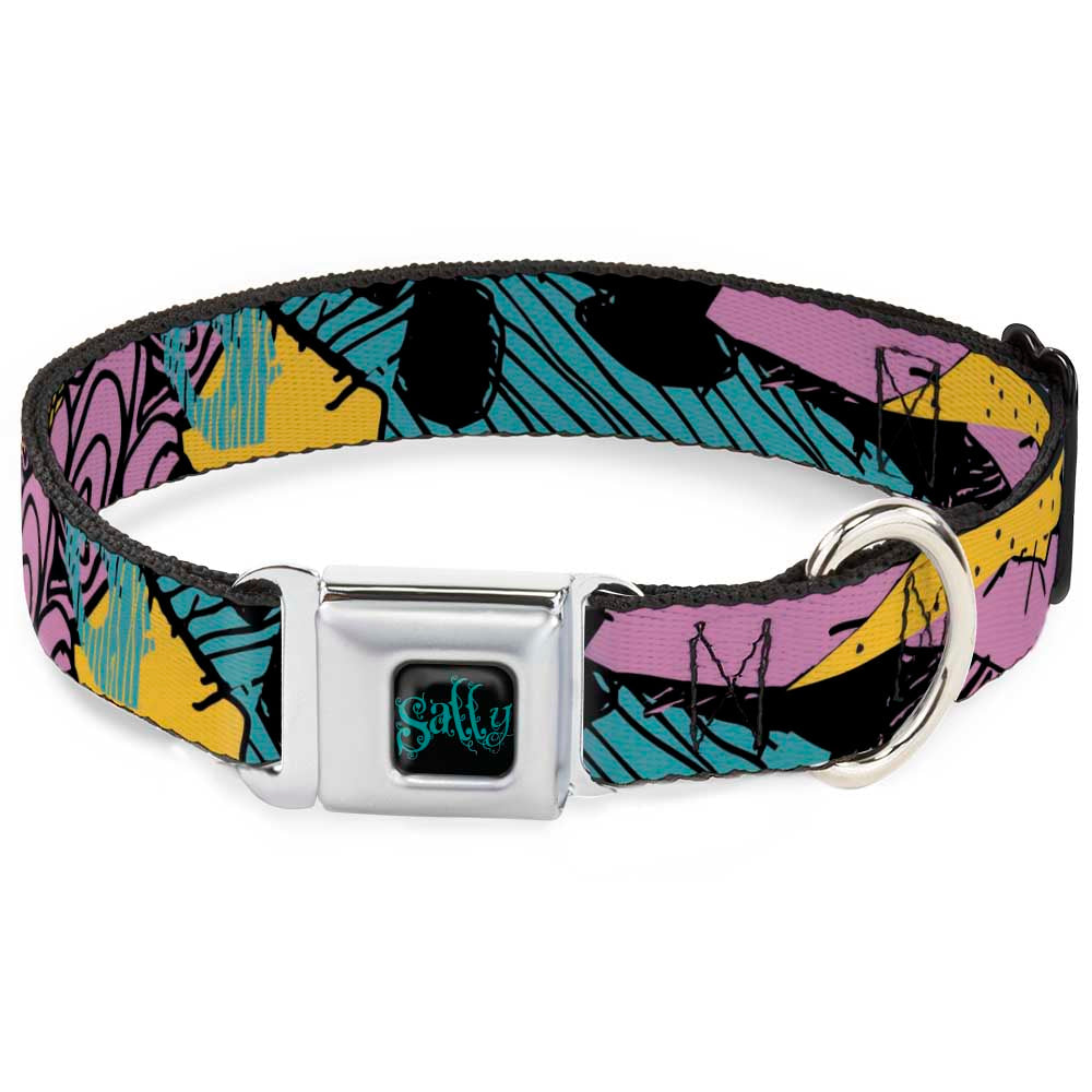 Nightmare Before Christmas SALLY Text Full Color Black/Teal Seatbelt Buckle Collar - Nightmare Before Christmas Sally Dress Patchwork