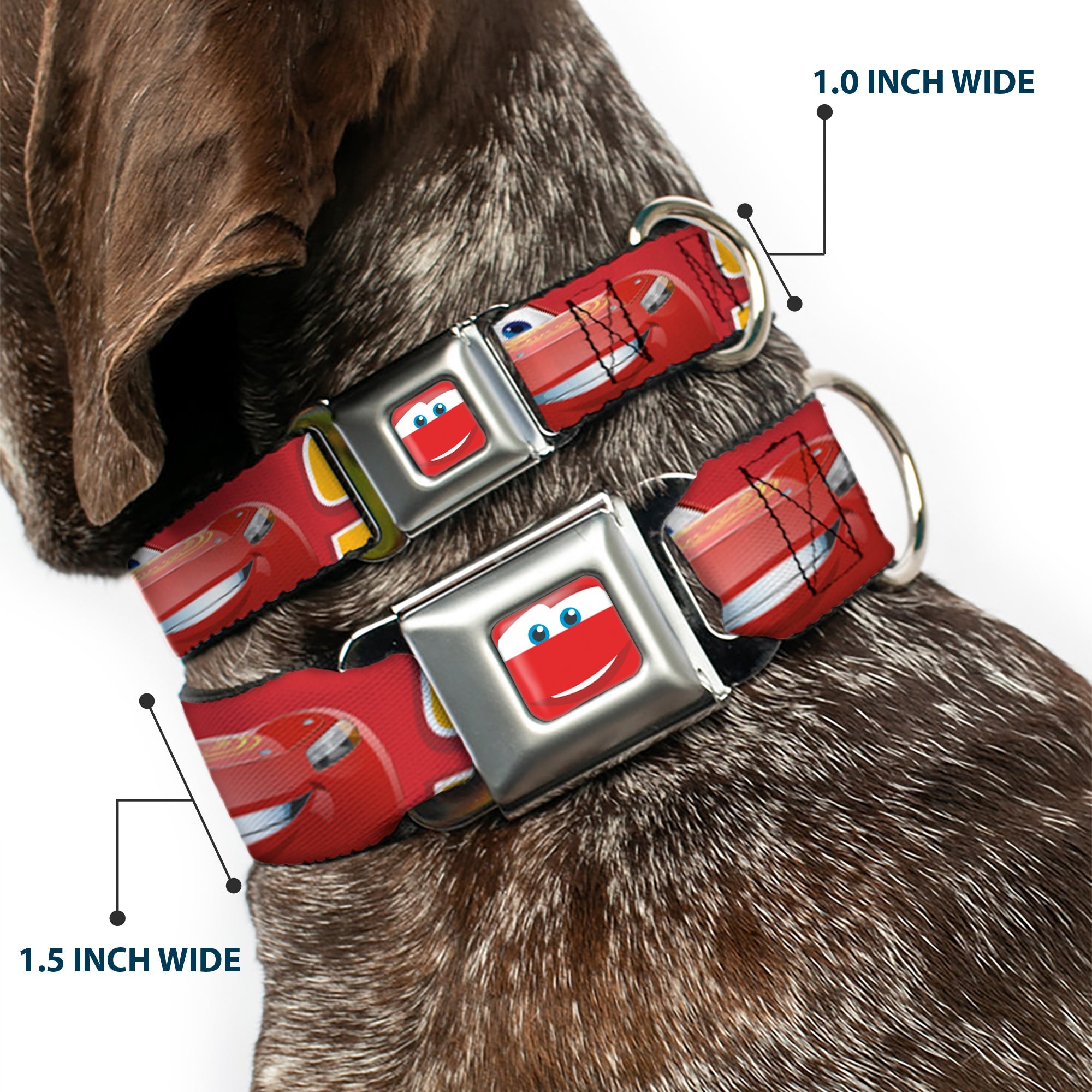 Cars Lightning McQueen Smiley Face CLOSE-UP Full Color Seatbelt Buckle Collar - Cars Lightning McQueen Smiling Pose/95 Reds/White/Orange