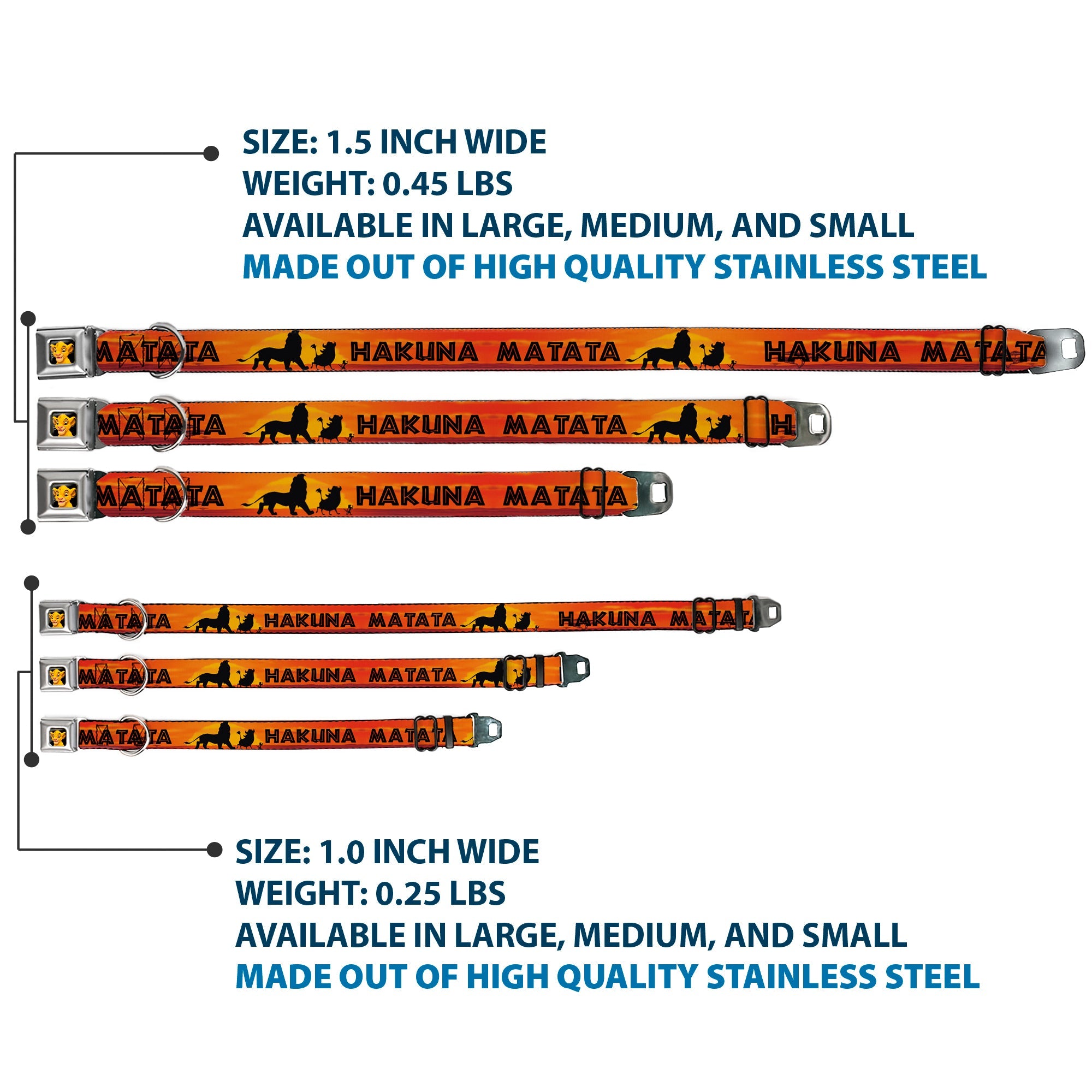 Simba2 CLOSE-UP Full Color Seatbelt Buckle Collar - Lion King HAKUNA MATATA Sunset Oranges/Black