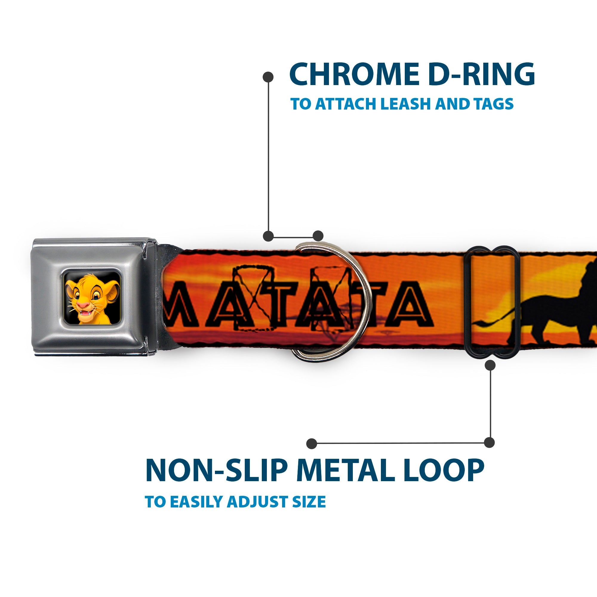 Simba2 CLOSE-UP Full Color Seatbelt Buckle Collar - Lion King HAKUNA MATATA Sunset Oranges/Black