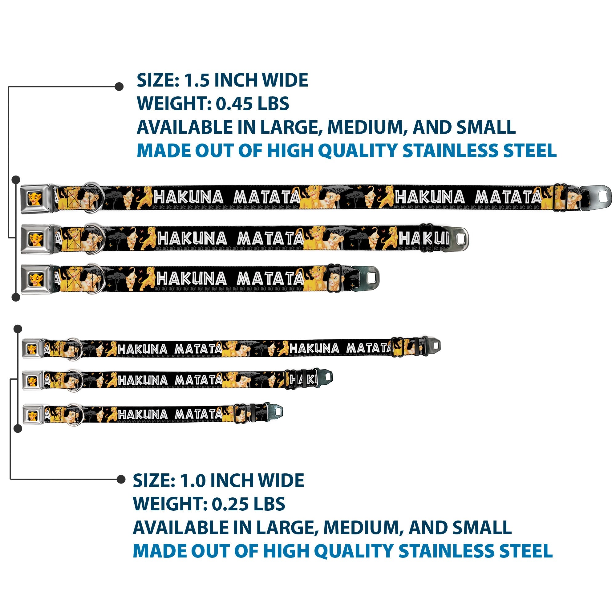 Simba2 CLOSE-UP Full Color Seatbelt Buckle Collar - Lion King Simba & Nala HAKUNA MATATA