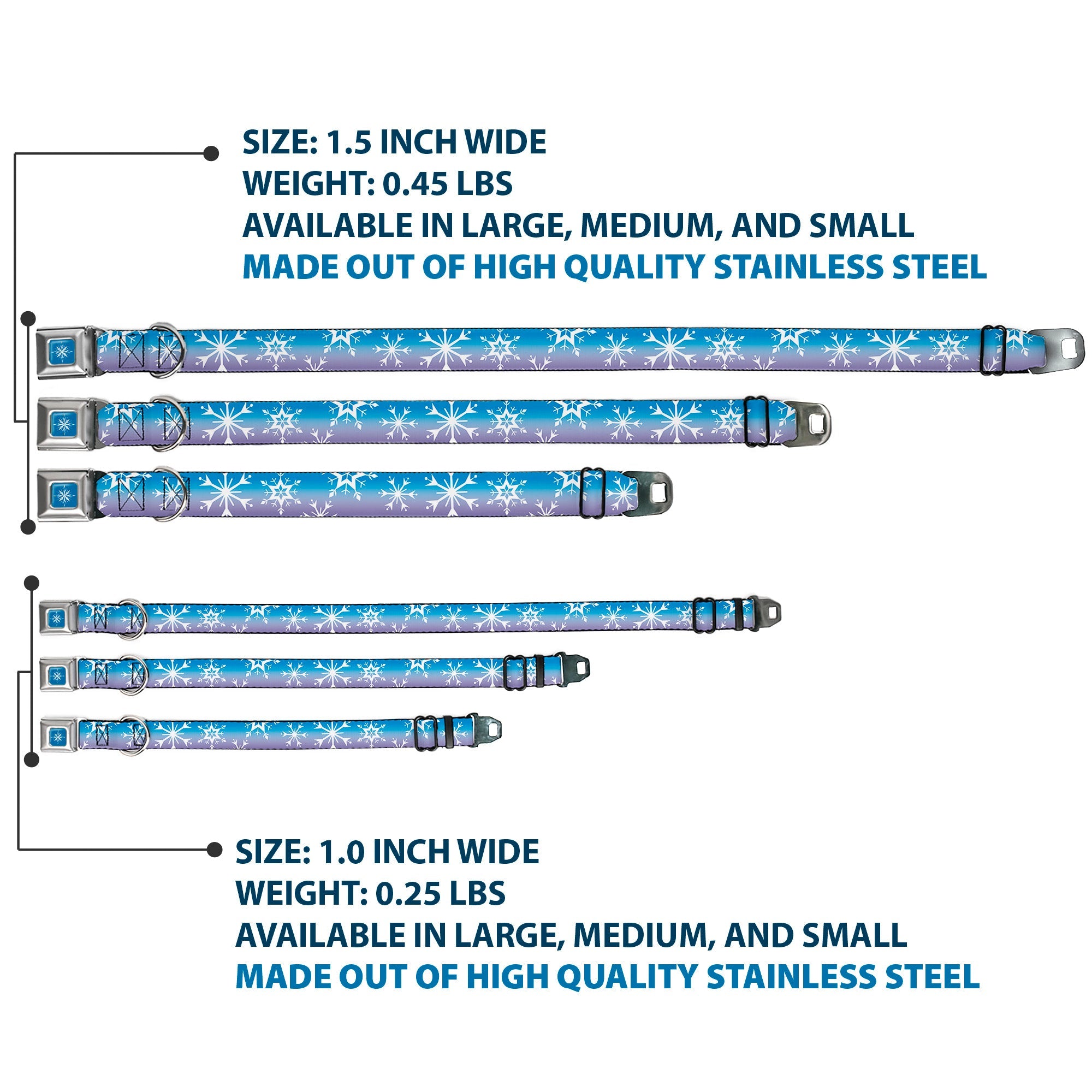 Frozen II Snowflake Full Color Blue/White Seatbelt Buckle Collar - Frozen II Snowflakes Blues/Purples/White