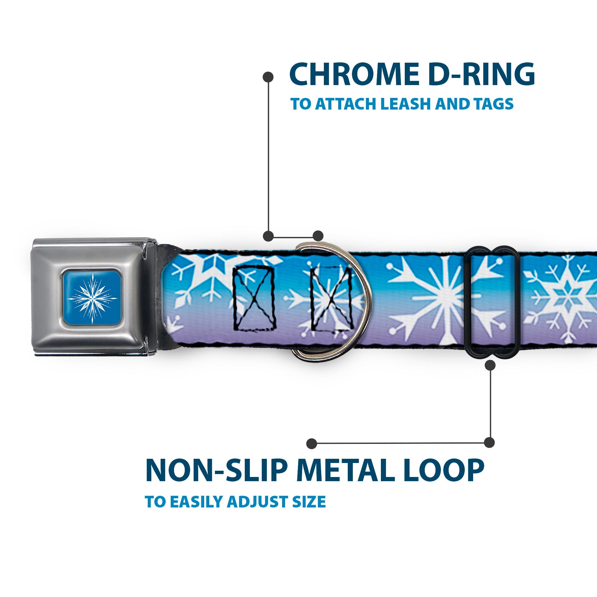 Frozen II Snowflake Full Color Blue/White Seatbelt Buckle Collar - Frozen II Snowflakes Blues/Purples/White