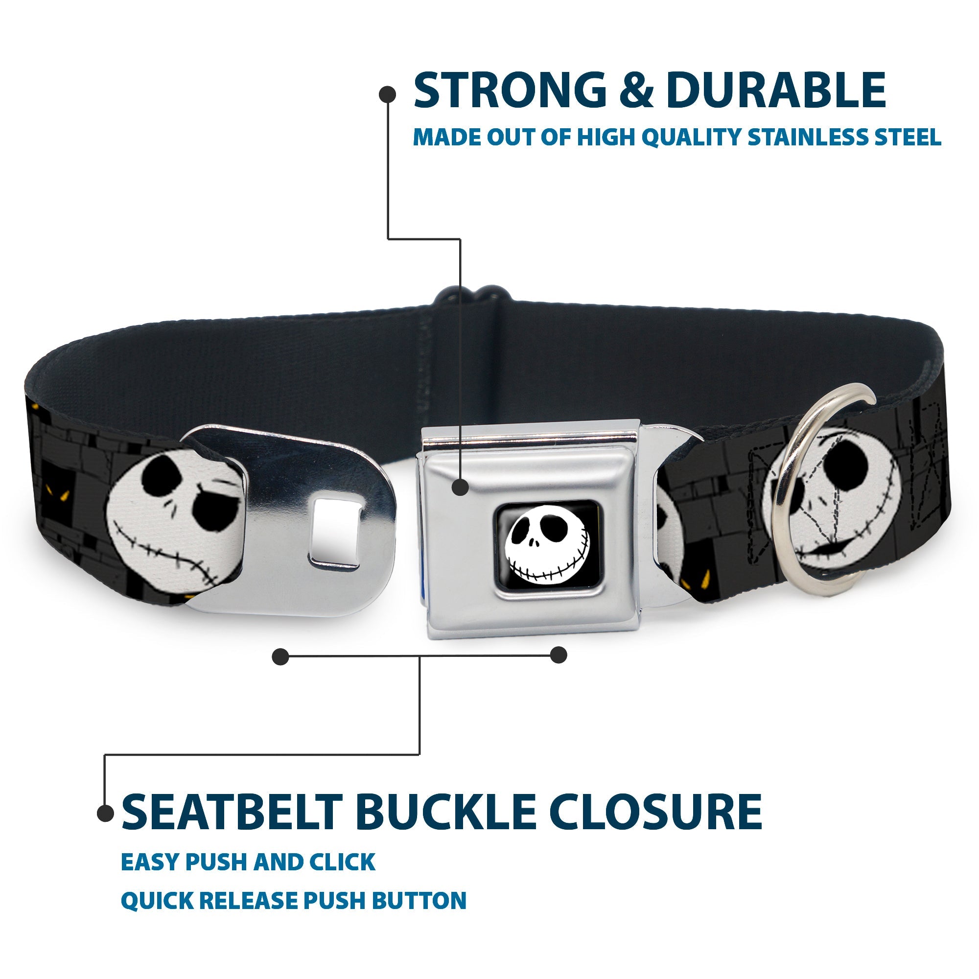 Jack Smile Full Color Seatbelt Buckle Collar - Nightmare Before Christmas Jack Expressions Gray