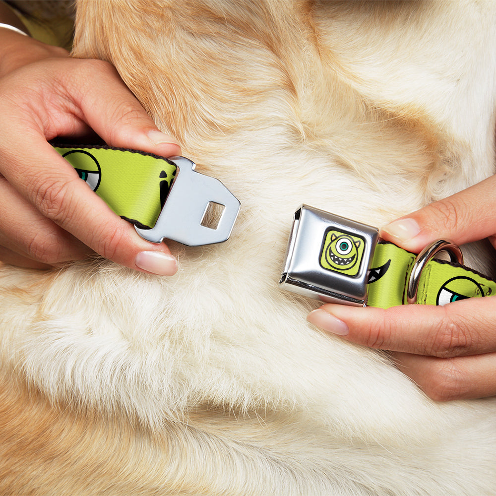 Monsters Inc. Mike Smiling Face Full Color Greens/Black/White Seatbelt Buckle Collar - Monsters Inc. Mike 4-Icons Greens/Black/White