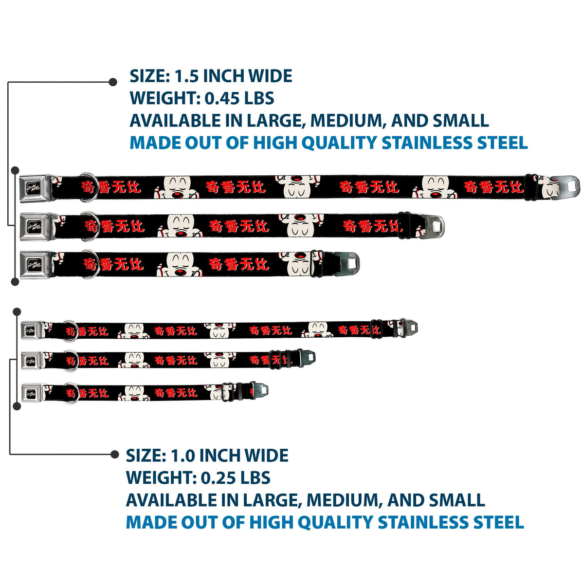 Mickey Mouse LUCKY MICKEY Script Full Color Black/White Seatbelt Buckle Collar - Mickey Mouse Smelling Pose Black/White/Reds