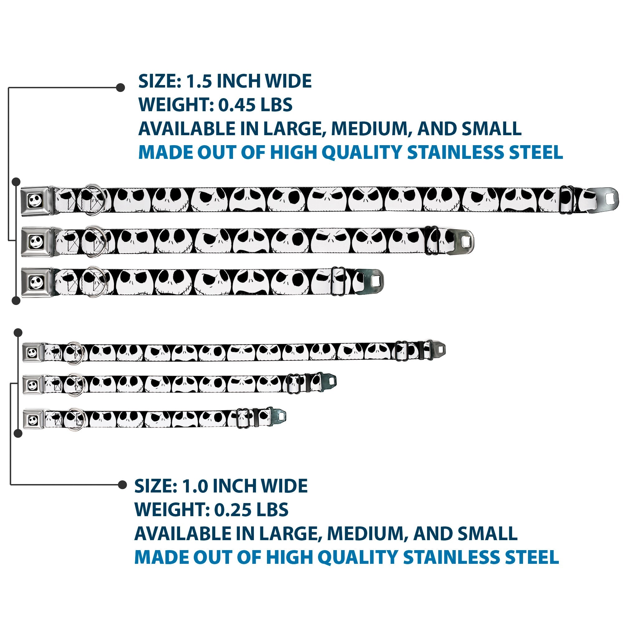 Jack Expression2 Full Color Seatbelt Buckle Collar - Nightmare Before Christmas 7-Jack Expressions CLOSE-UP Black/White