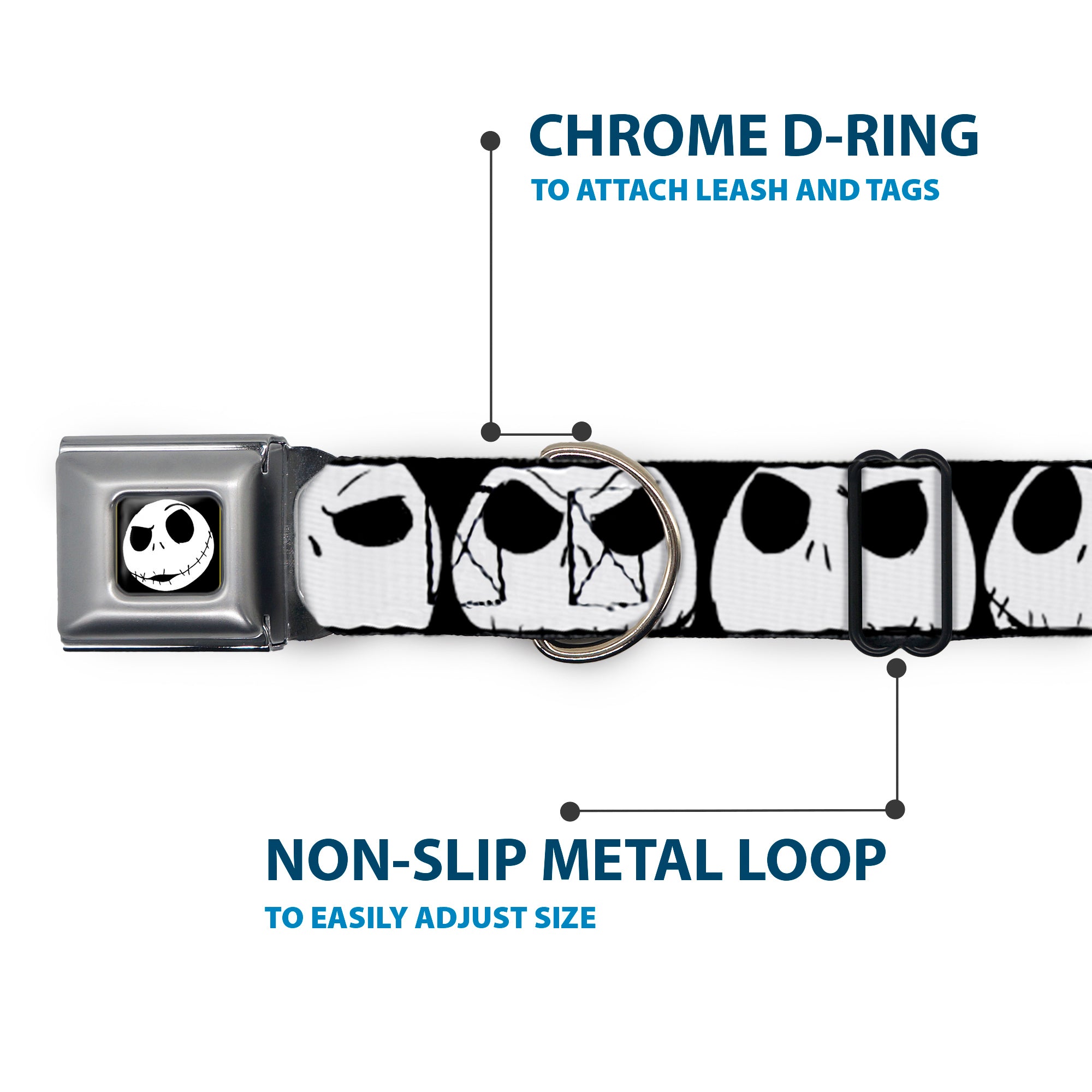 Jack Expression2 Full Color Seatbelt Buckle Collar - Nightmare Before Christmas 7-Jack Expressions CLOSE-UP Black/White