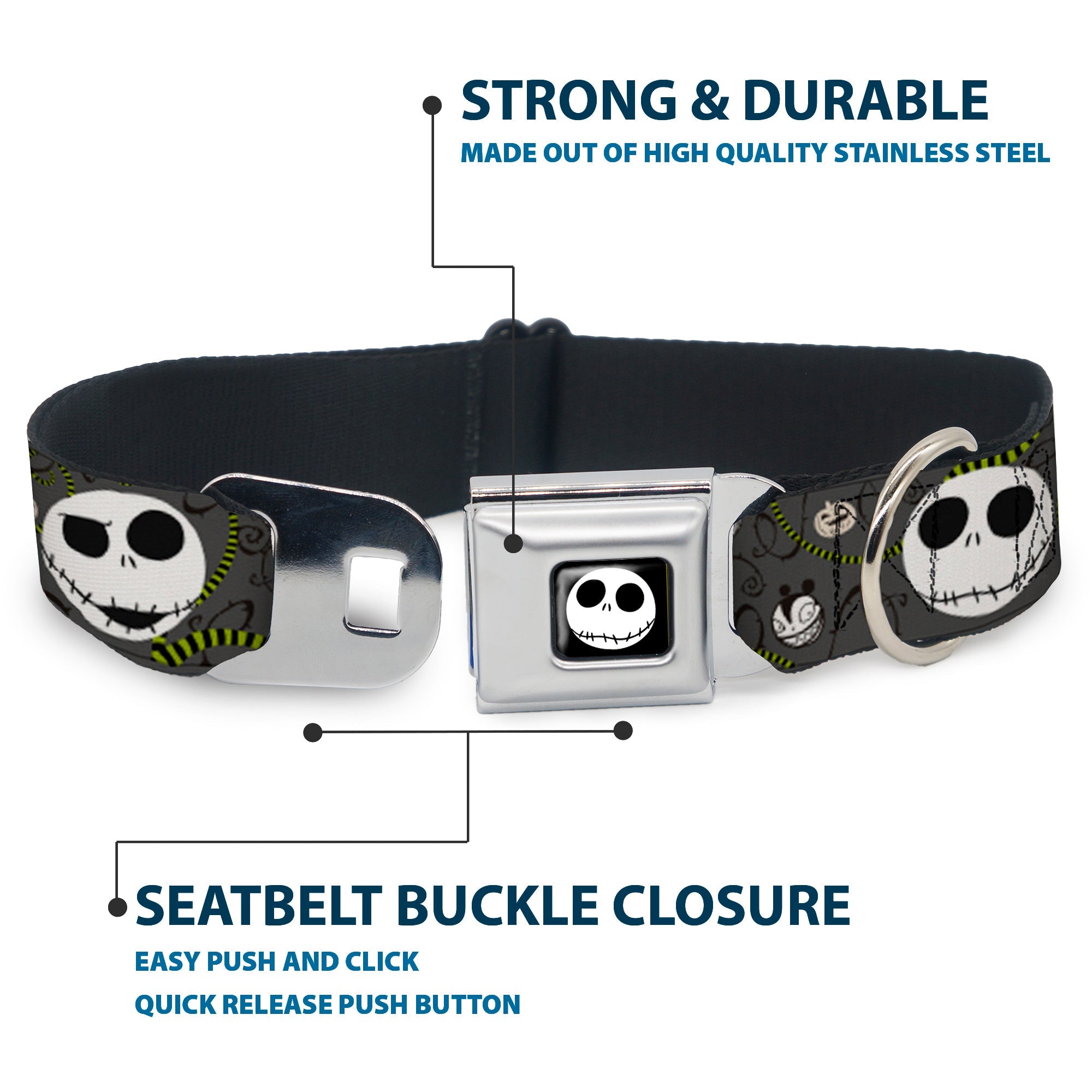 Jack Expression4 Full Color Seatbelt Buckle Collar - NBC Jack Expressions/Halloween Elements Gray