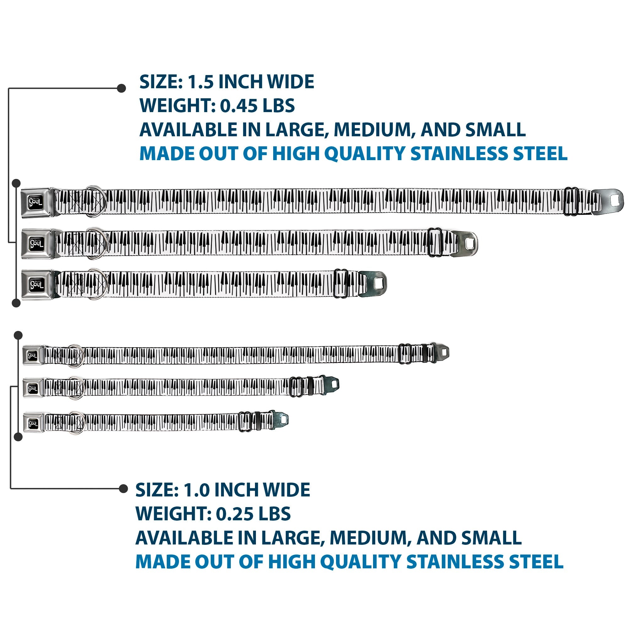 SOUL Text Logo Full Color Black/White Seatbelt Buckle Collar - Soul Piano Keys White/Black