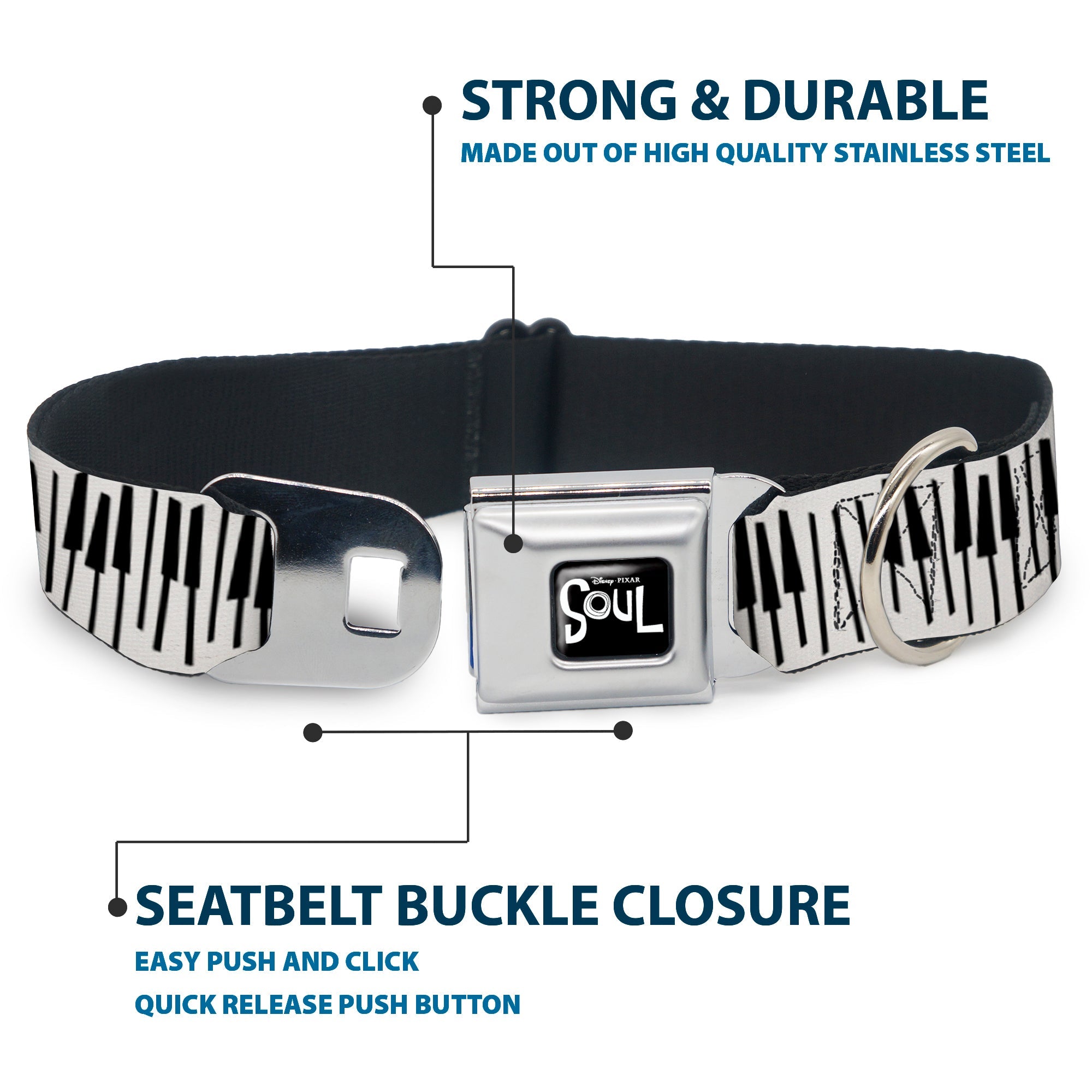 SOUL Text Logo Full Color Black/White Seatbelt Buckle Collar - Soul Piano Keys White/Black
