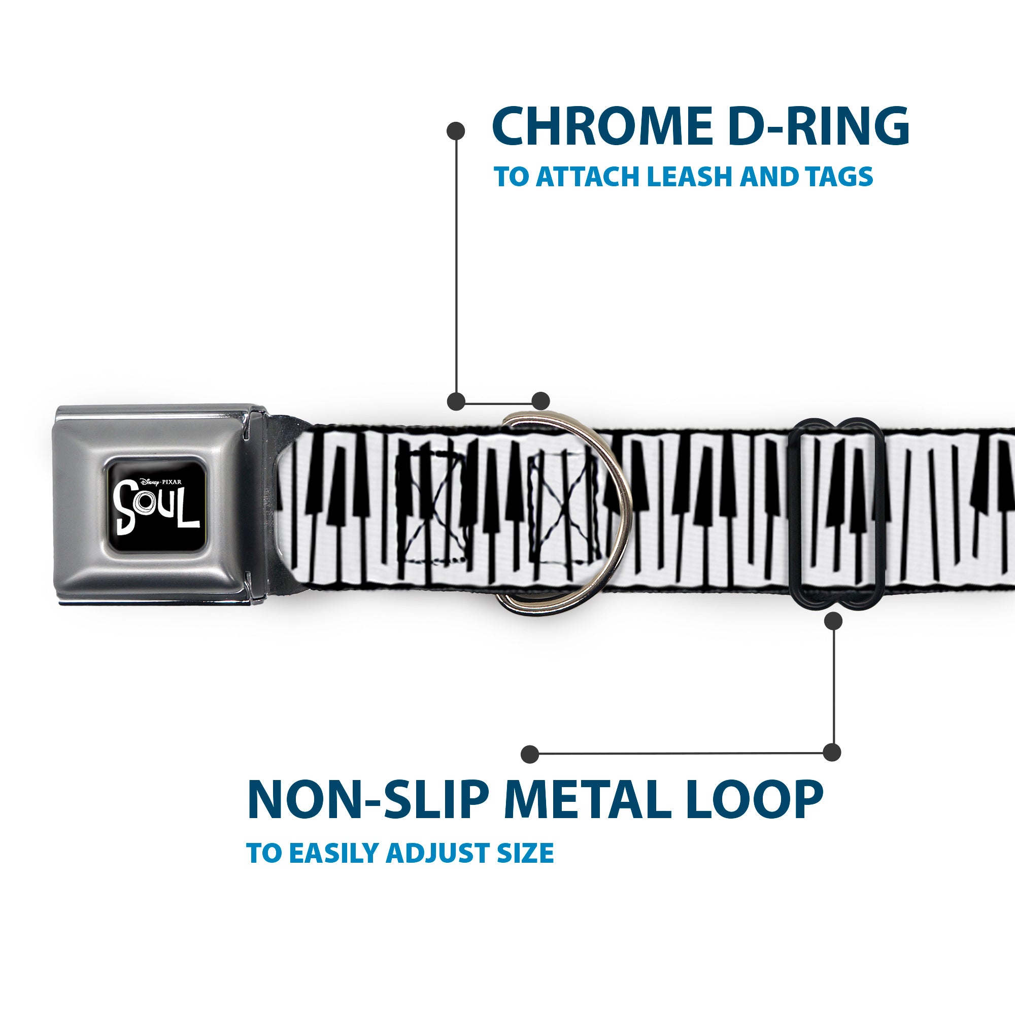 SOUL Text Logo Full Color Black/White Seatbelt Buckle Collar - Soul Piano Keys White/Black