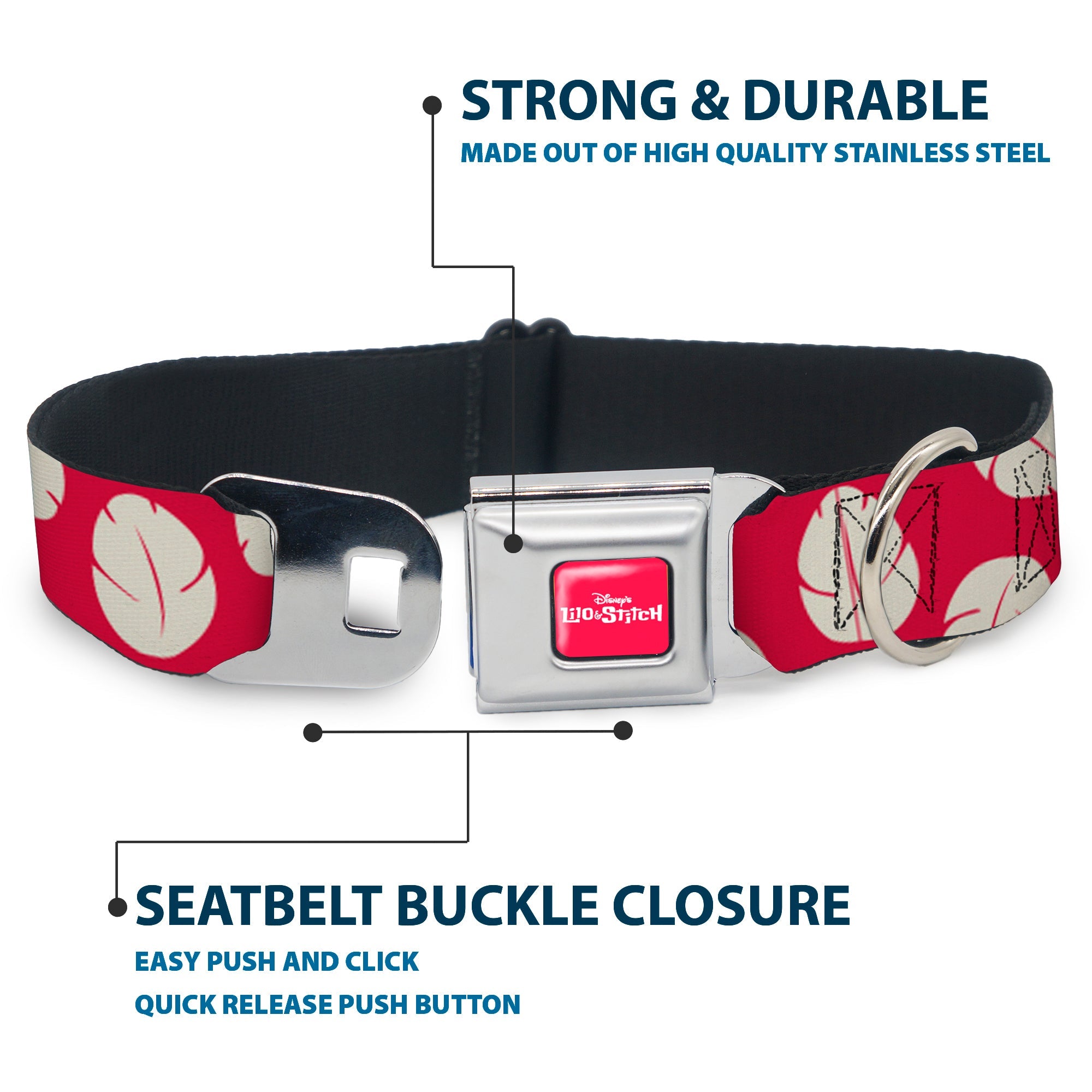 Disneys LILO & STITCH Title Logo Full Color Red/White Seatbelt Buckle Collar - Lilo & Stitch Bounding Lilo Dress Leaves Red/Ivory