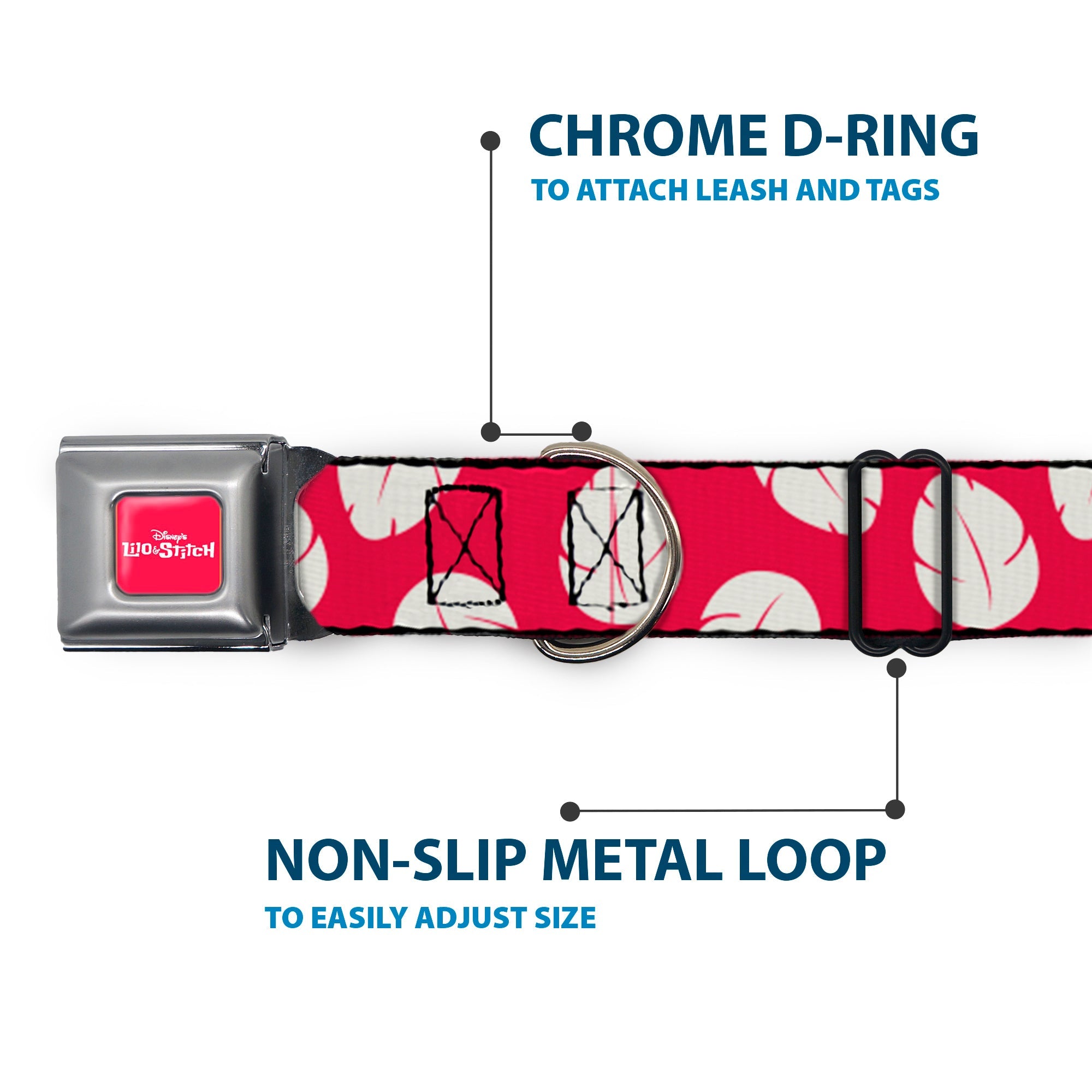 Disneys LILO & STITCH Title Logo Full Color Red/White Seatbelt Buckle Collar - Lilo & Stitch Bounding Lilo Dress Leaves Red/Ivory