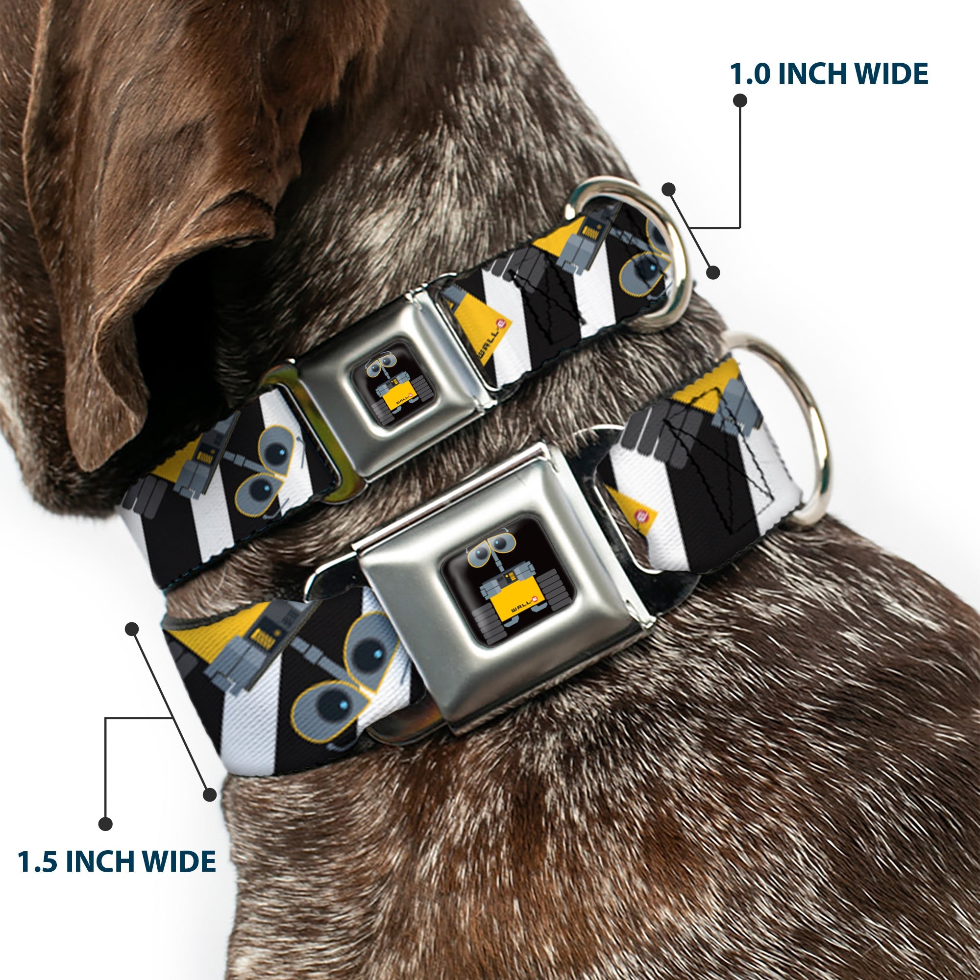 WALL-E Pose Full Color Black Seatbelt Buckle Collar - Wall-E Poses/Stripe Black/White