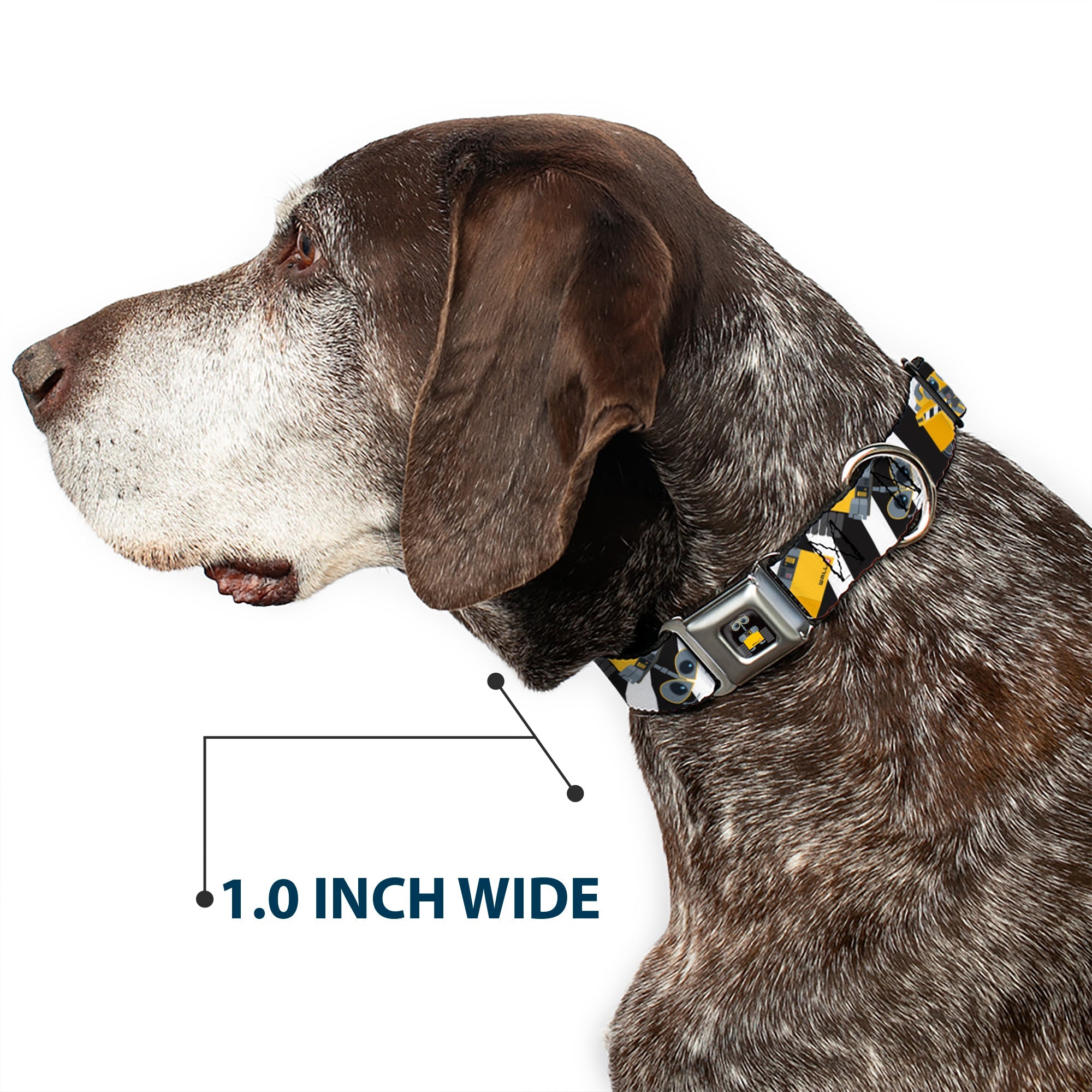 WALL-E Pose Full Color Black Seatbelt Buckle Collar - Wall-E Poses/Stripe Black/White