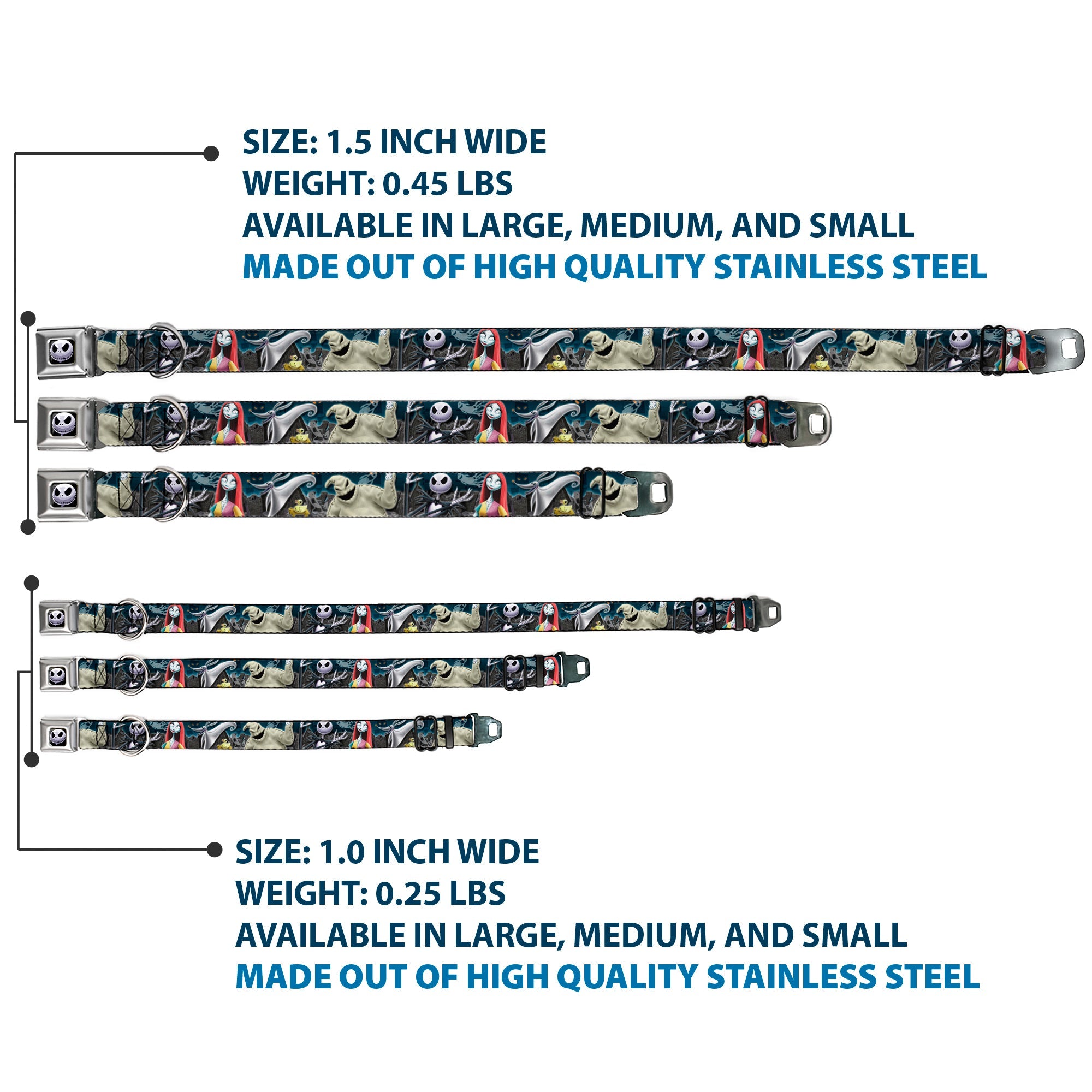 Jack Expression6 Full Color Seatbelt Buckle Collar - Nightmare Before Christmas 4-Character Group/Cemetery Scene