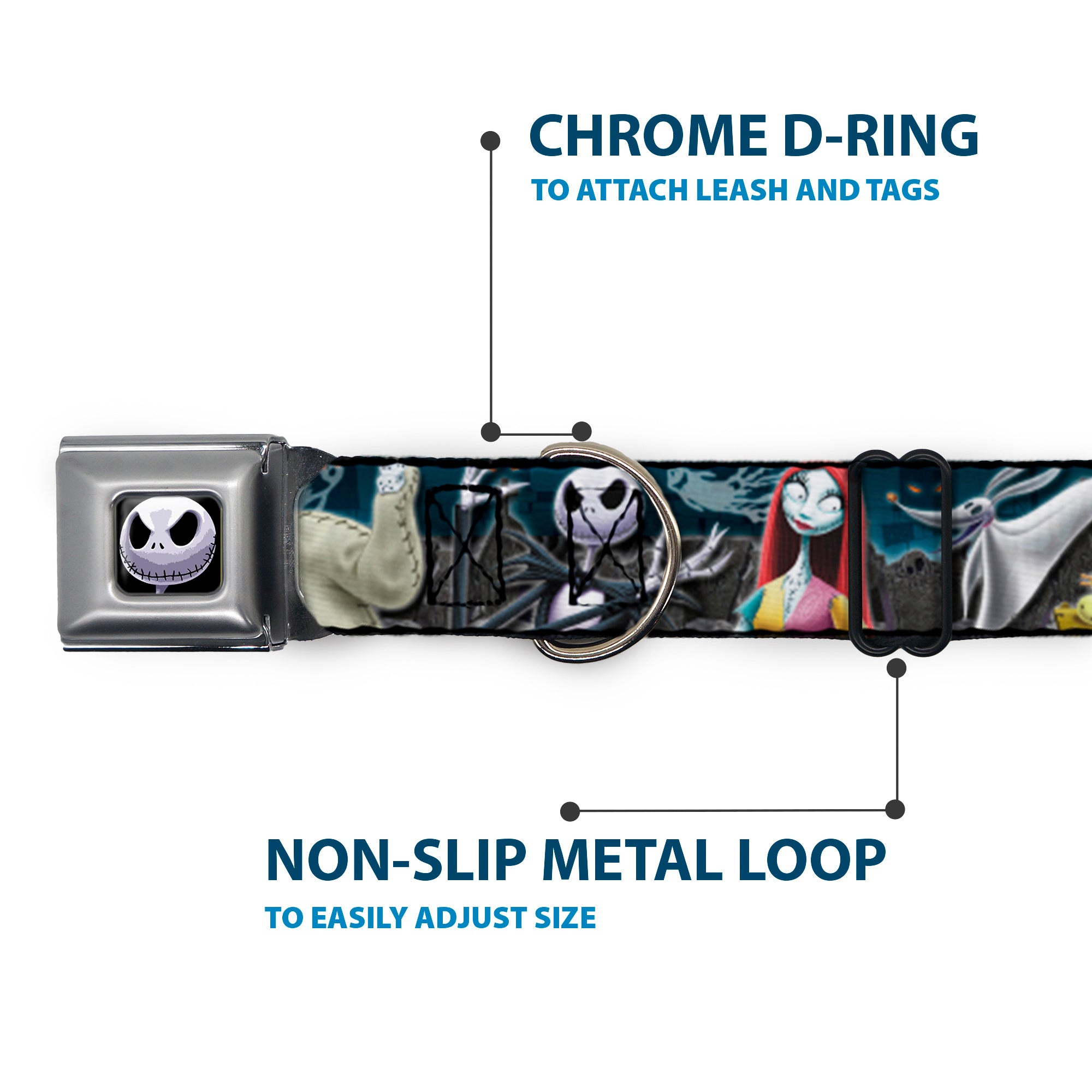 Jack Expression6 Full Color Seatbelt Buckle Collar - Nightmare Before Christmas 4-Character Group/Cemetery Scene