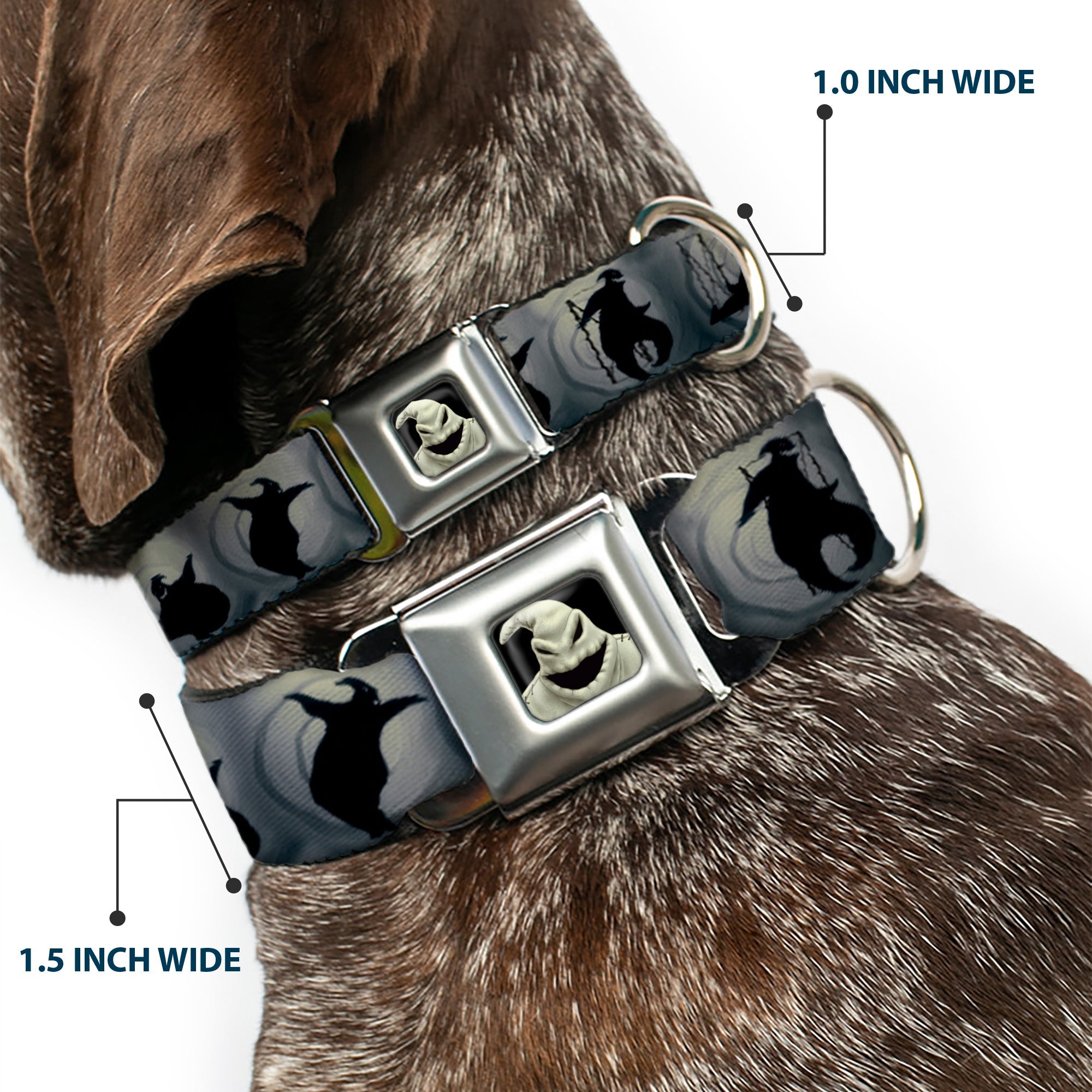 Oogie Boogie CLOSE-UP Full Color Seatbelt Buckle Collar - Oogie Boogie Silhouette Poses Gray/Black