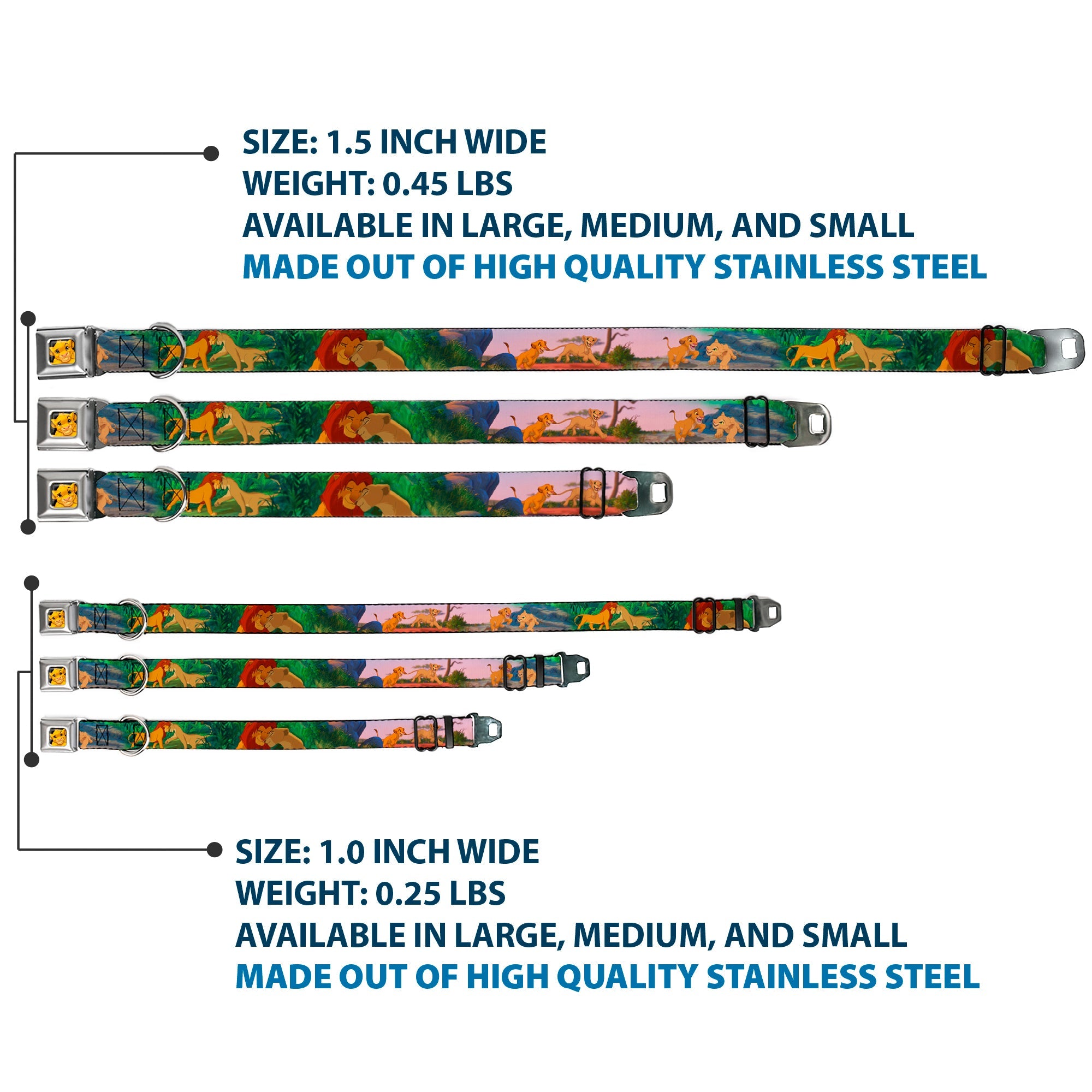 Simba Full Color Seatbelt Buckle Collar - Lion King Simba & Nala Growing Up Scenes