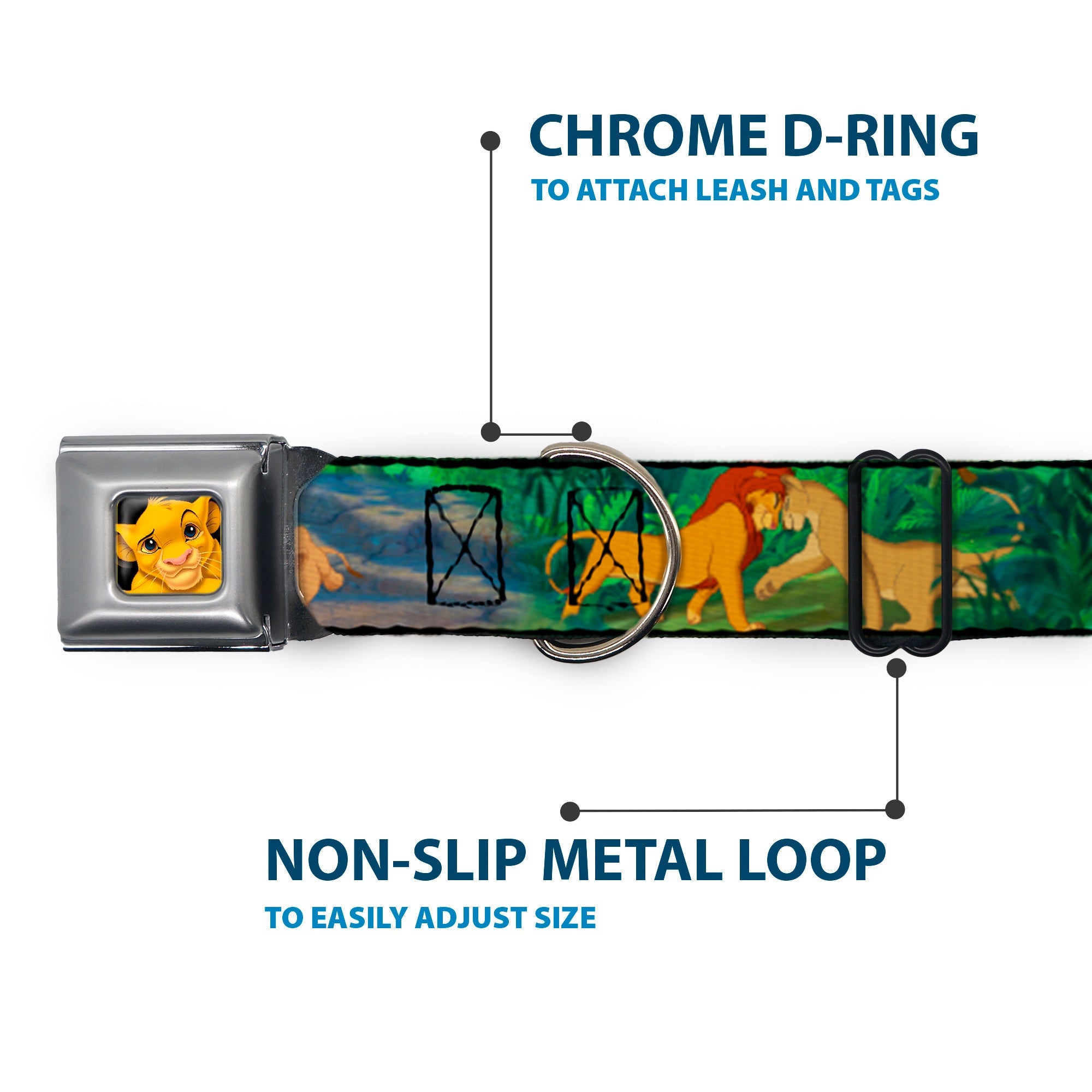 Simba Full Color Seatbelt Buckle Collar - Lion King Simba & Nala Growing Up Scenes