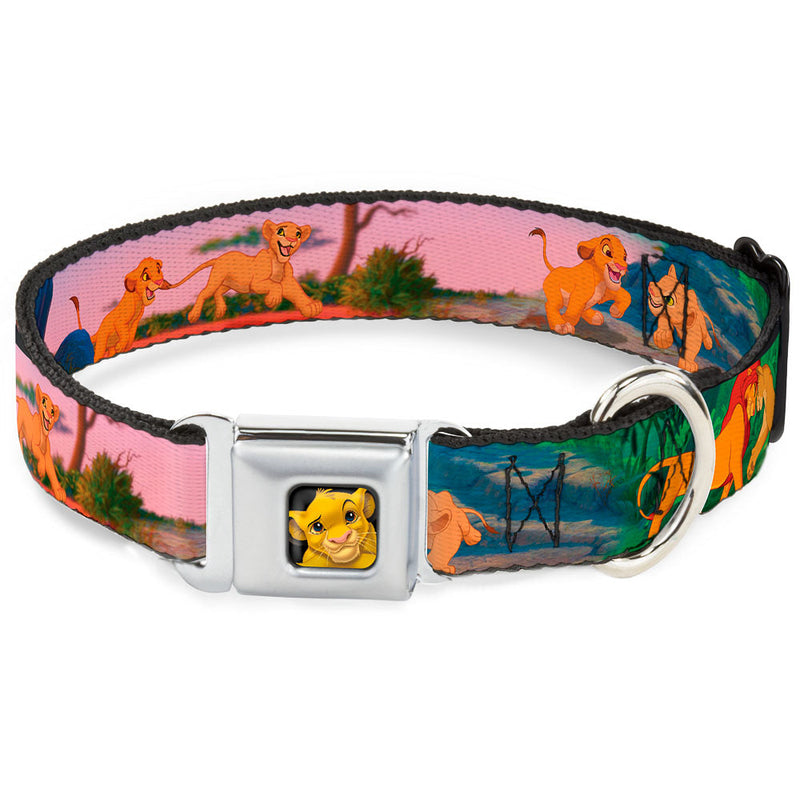 Simba Full Color Seatbelt Buckle Collar - Lion King Simba & Nala Growing Up Scenes
