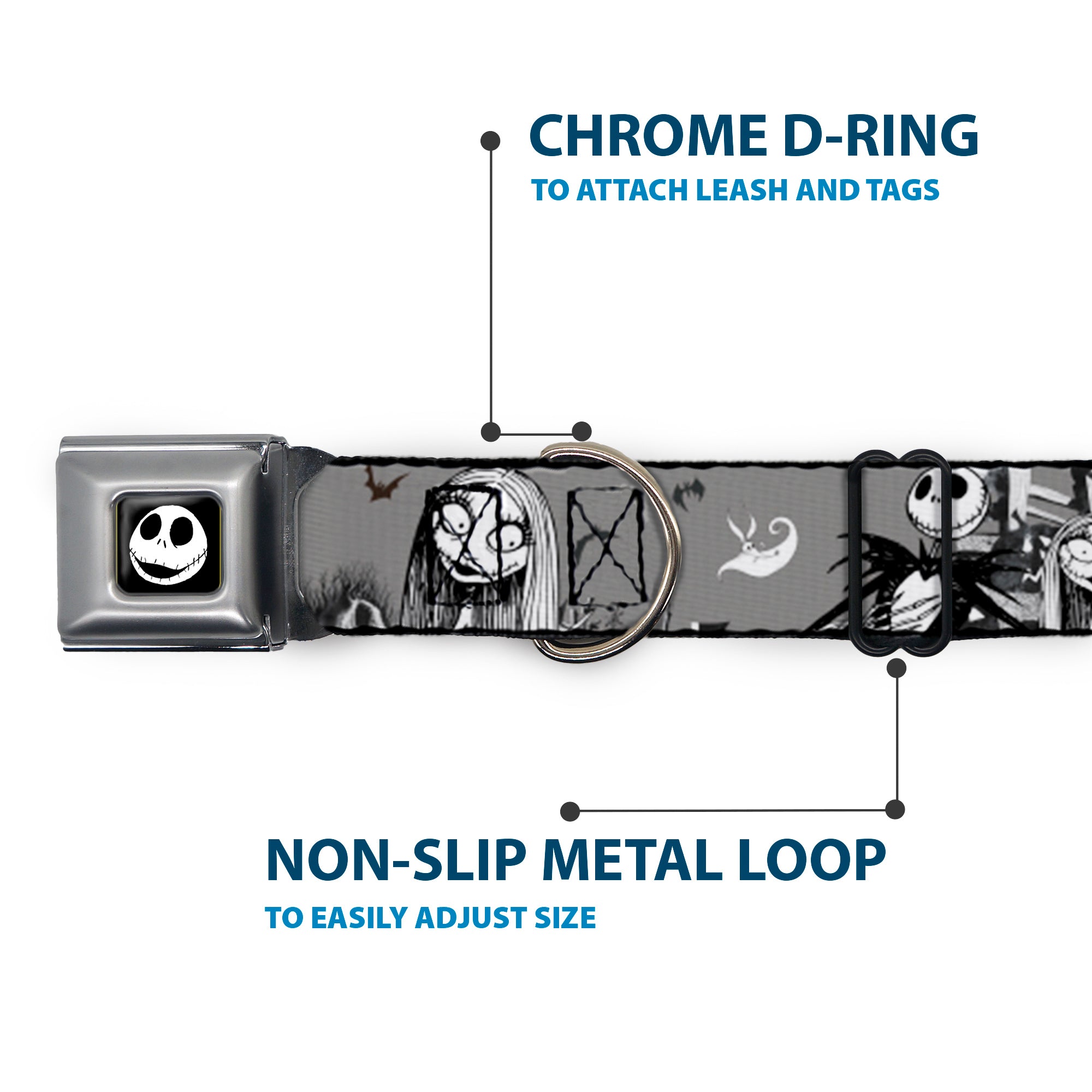 Jack Expression7 Full Color Seatbelt Buckle Collar - NBC Jack & Sally Cemetery Scene Gray/Black/White