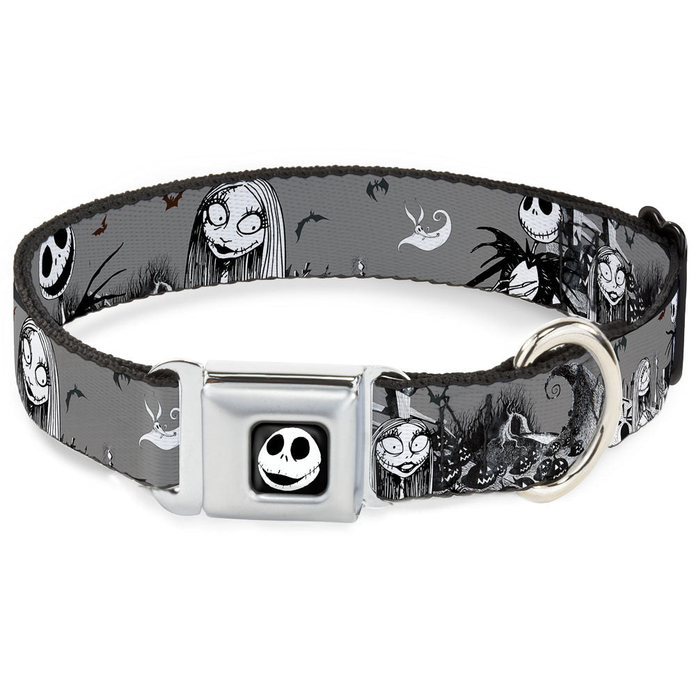 Jack Expression7 Full Color Seatbelt Buckle Collar - NBC Jack & Sally Cemetery Scene Gray/Black/White