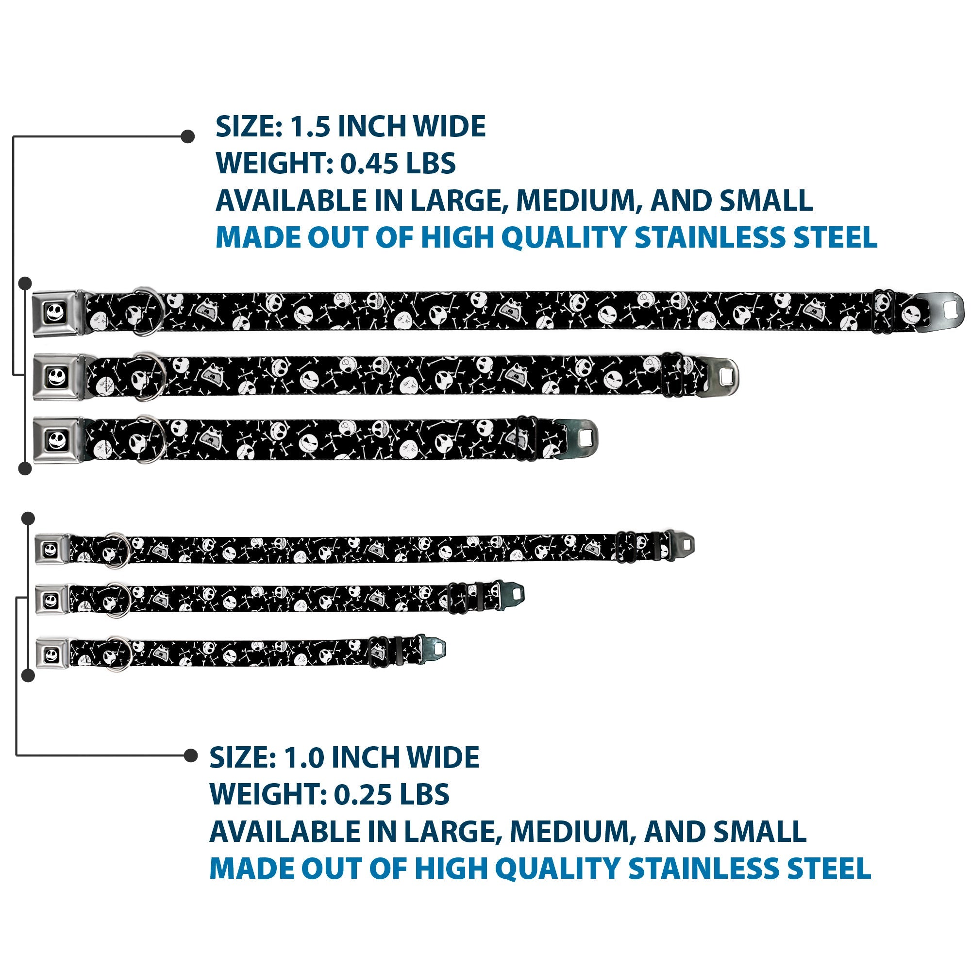 Jack Expressions/Bones Scattered Full Color Black/White Seatbelt Buckle Collar - Jack Expressions/Bones Scattered Black/White
