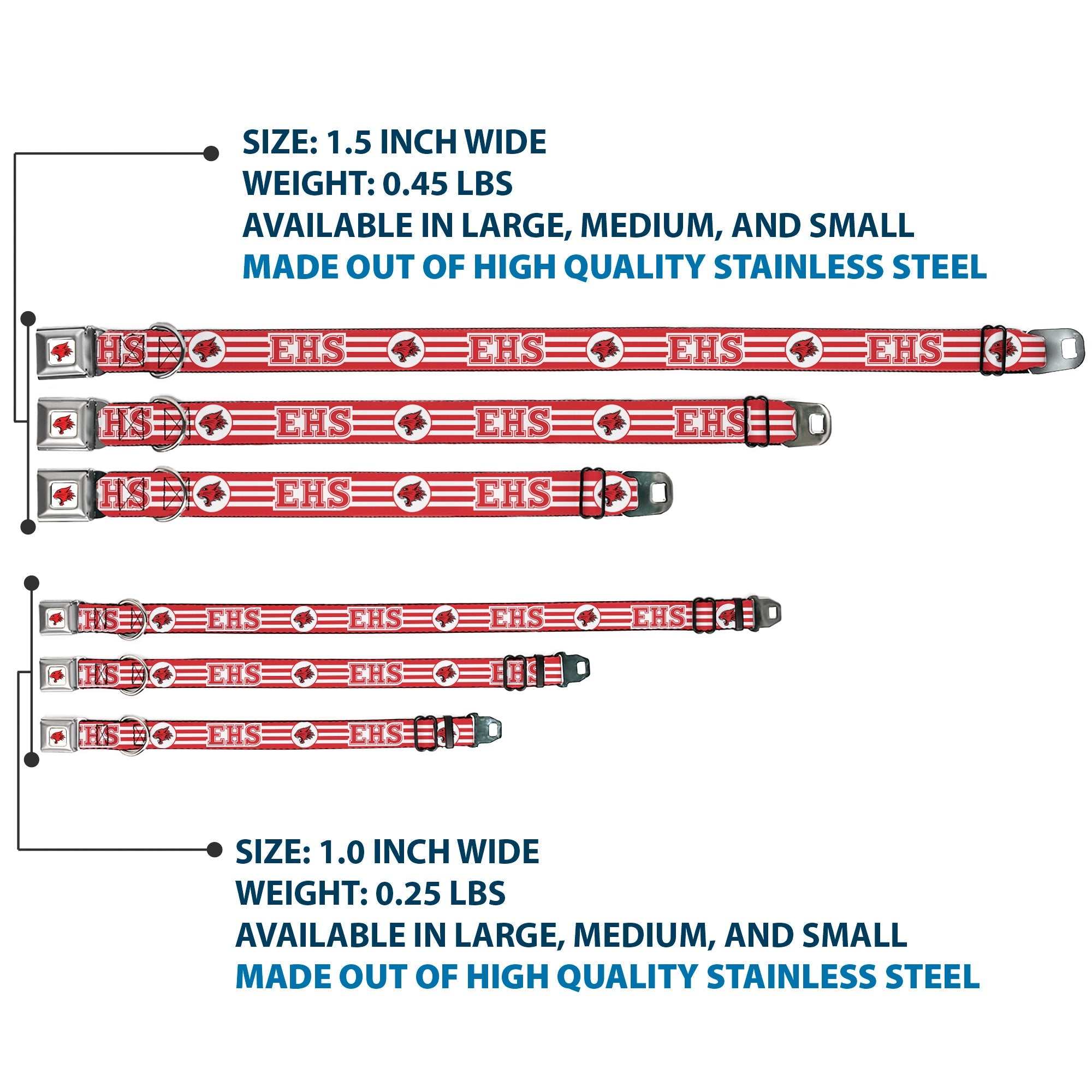 High School Musical East High School Wildcat Logo Full Color White/Red Seatbelt Buckle Collar - High School Musical East High School EHS Wildcats Logo/Stripe White/Red