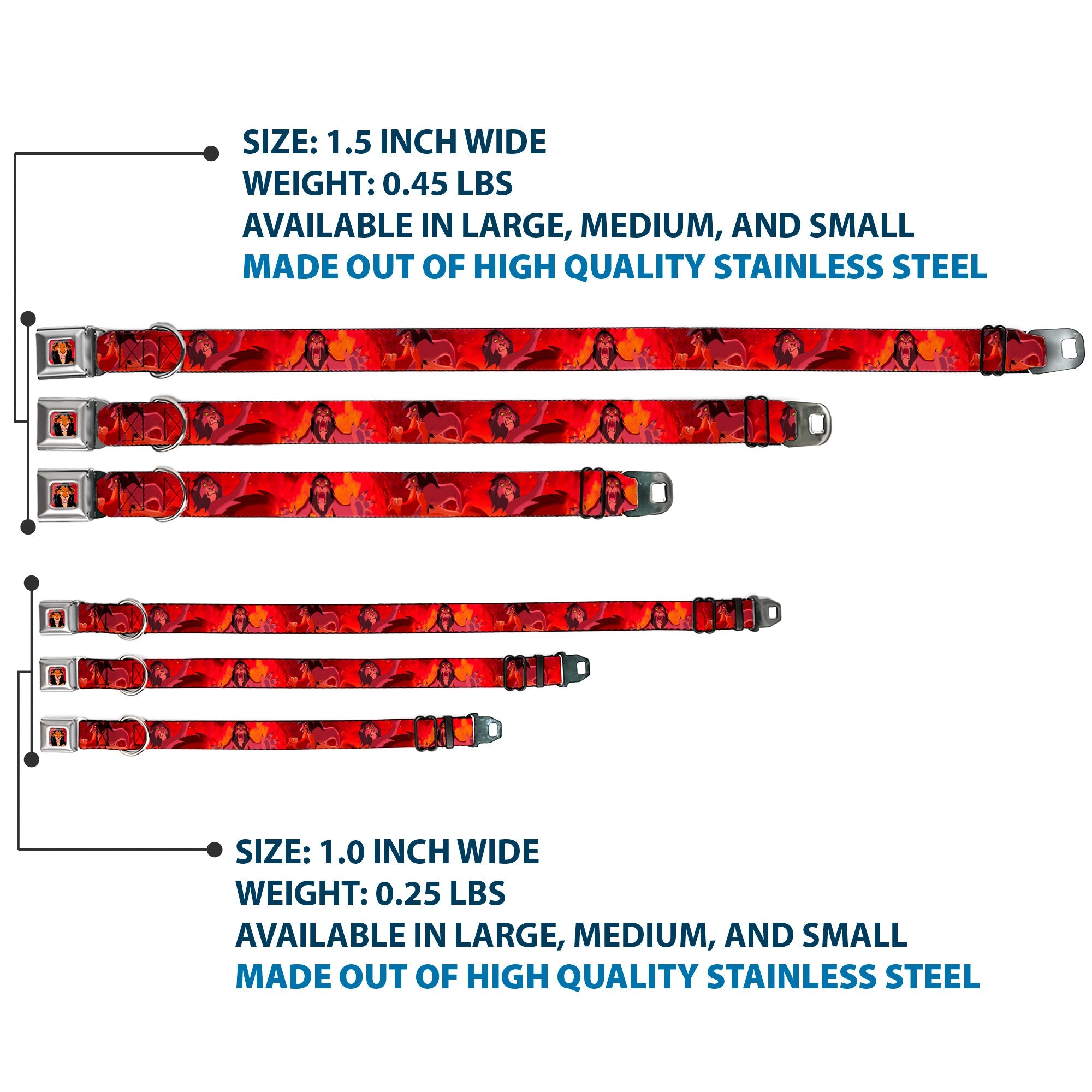 Scar Red Full Color Seatbelt Buckle Collar - Simba Scar Battle Scene Fiery Red