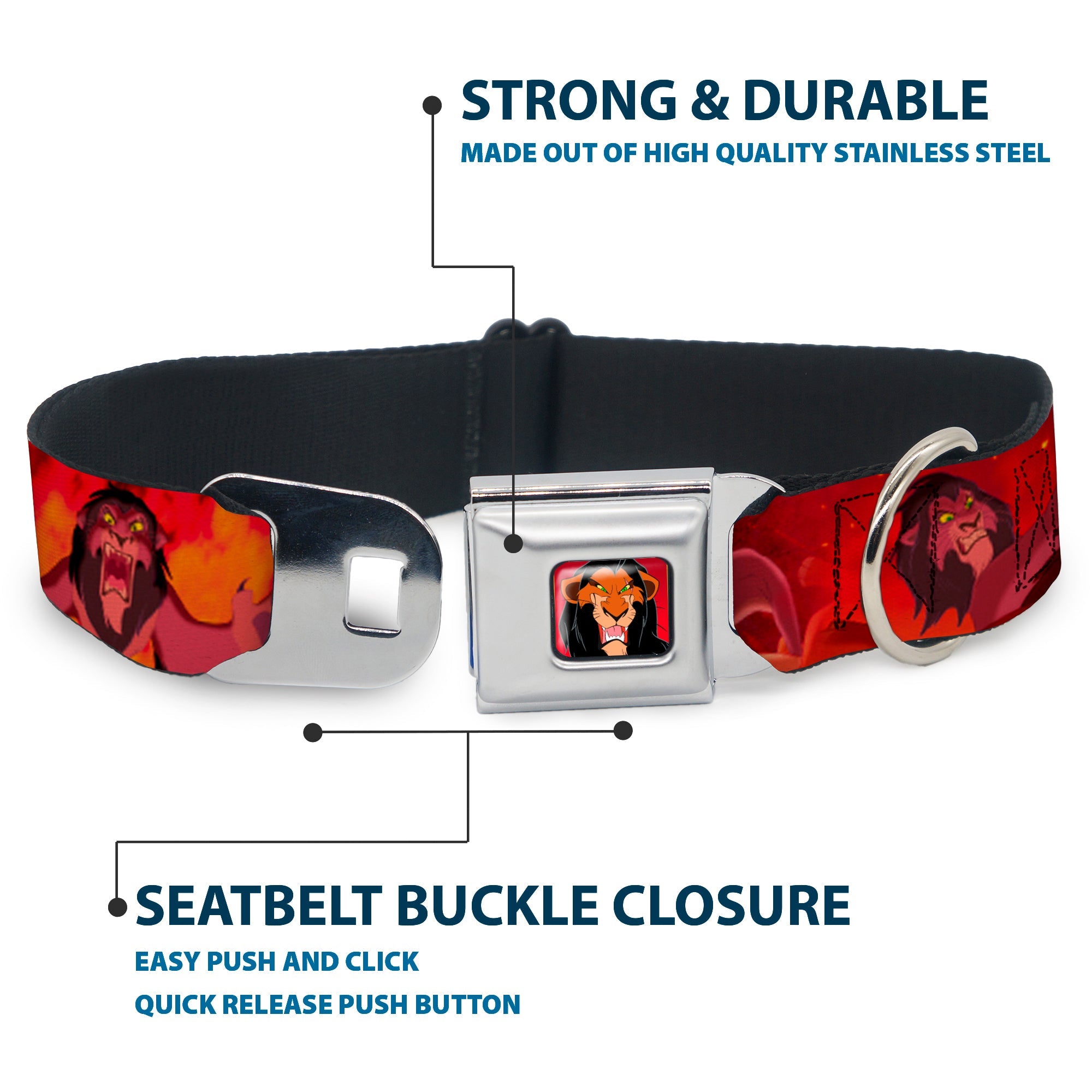 Scar Red Full Color Seatbelt Buckle Collar - Simba Scar Battle Scene Fiery Red