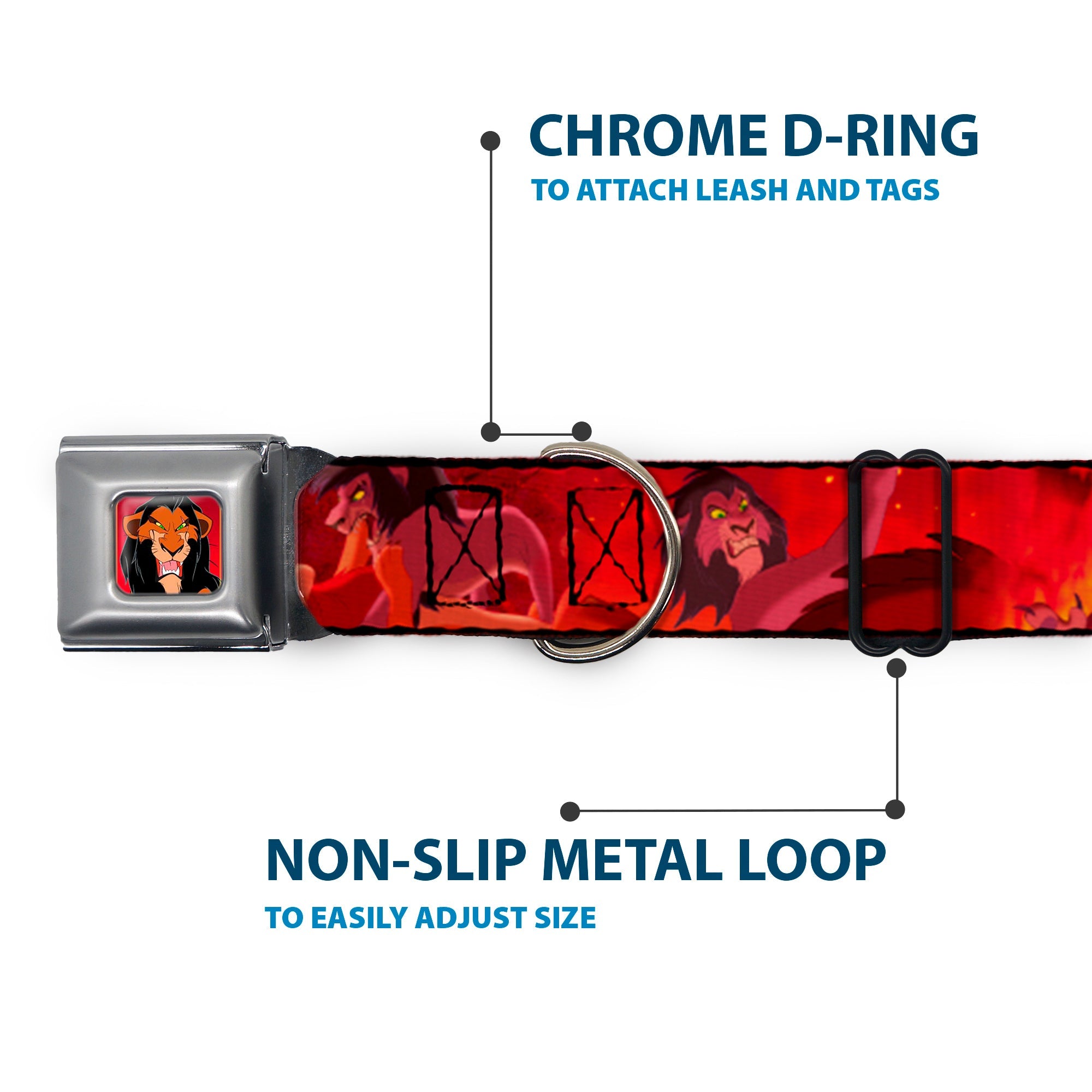 Scar Red Full Color Seatbelt Buckle Collar - Simba Scar Battle Scene Fiery Red