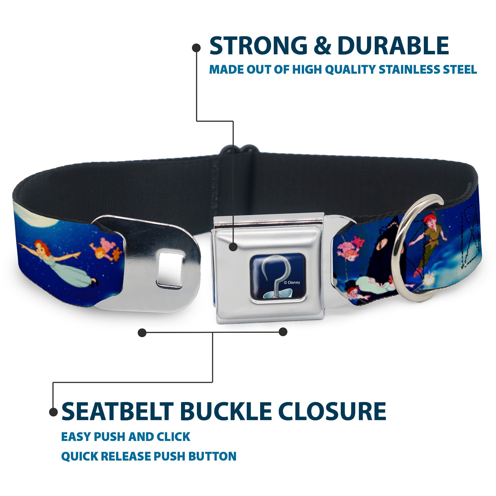 Captain Hooks Hook Full Color Seatbelt Buckle Collar - Peter Pan Flying Scene