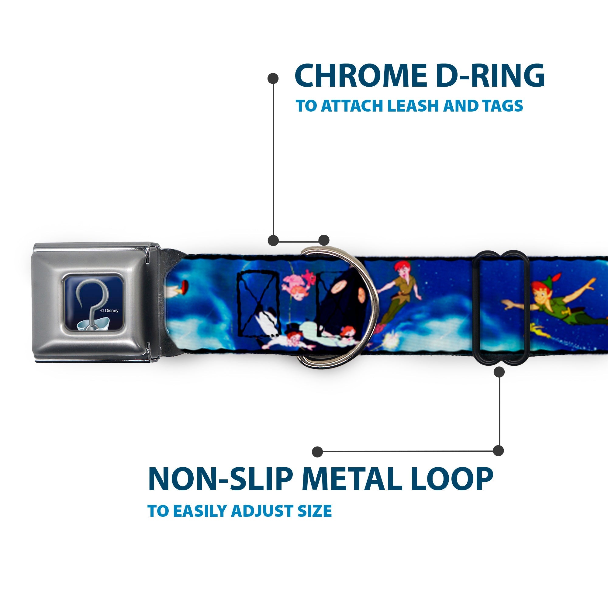 Captain Hooks Hook Full Color Seatbelt Buckle Collar - Peter Pan Flying Scene